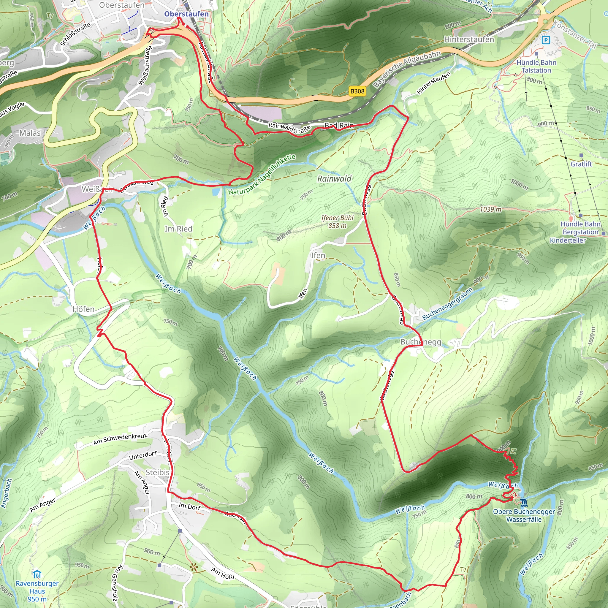 Buchenegger Wasserfälle Loop via Wandergebiet Oberstaufen mobile static map