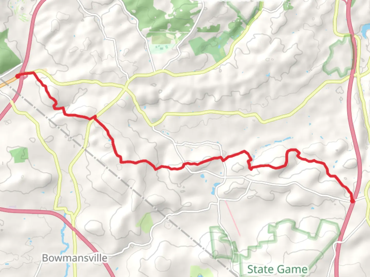 An image depicting the trail Horse Shoe Trail from Adomstown to Plow Road and its surrounding area.