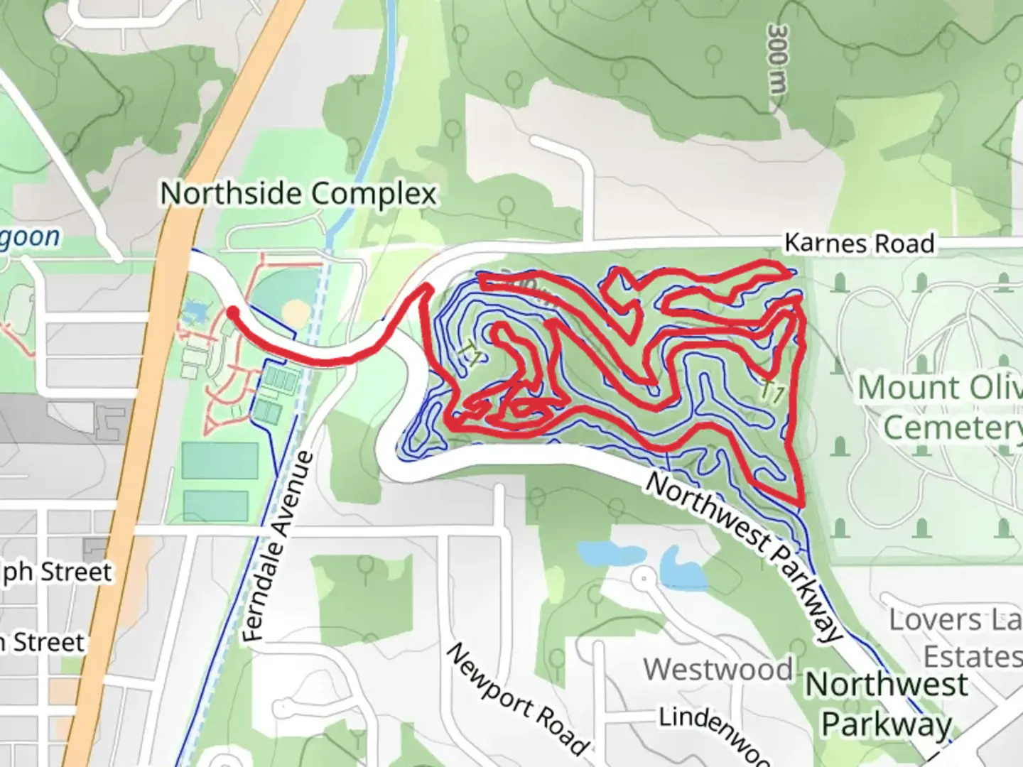 An image depicting the trail Northwest Parkway Loop and its surrounding area.