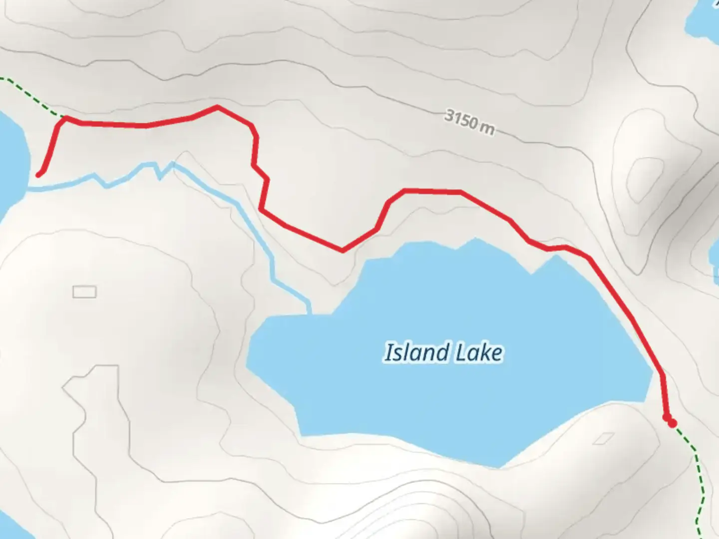 An image depicting the trail Island Lake and Kidney Lake via Tworoose Pass Trail and its surrounding area.