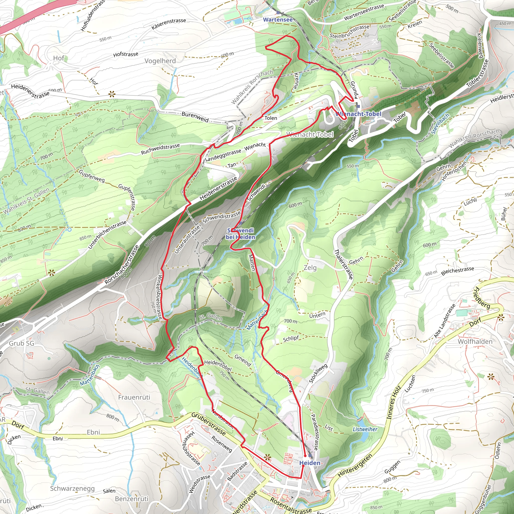Heiden to Wienacht Tobel Loop mobile static map
