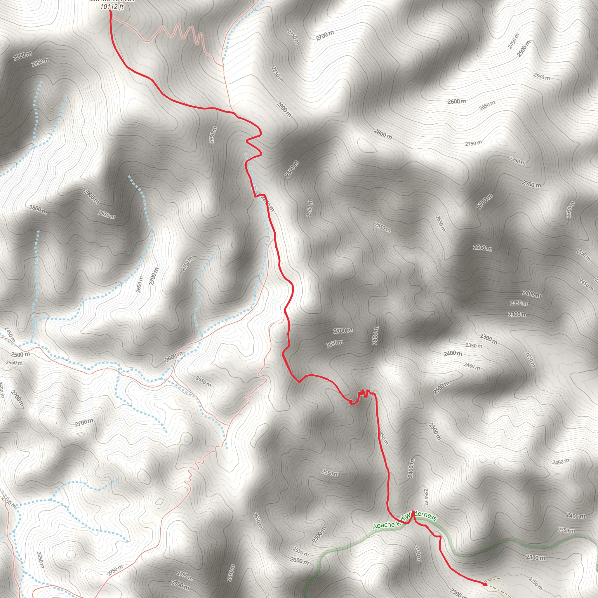 San Mateo Peak via Apache Kid Trail mobile static map