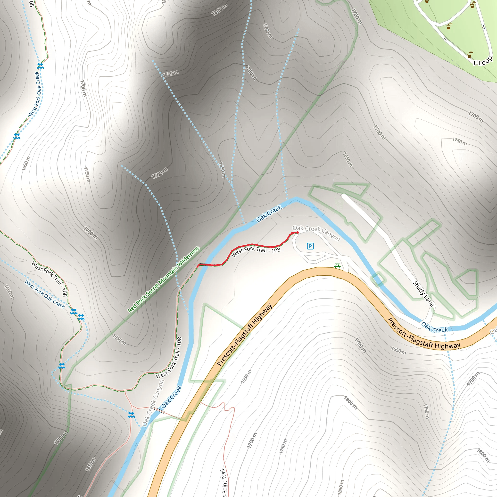 West Fork Trail to Oak Creek mobile static map