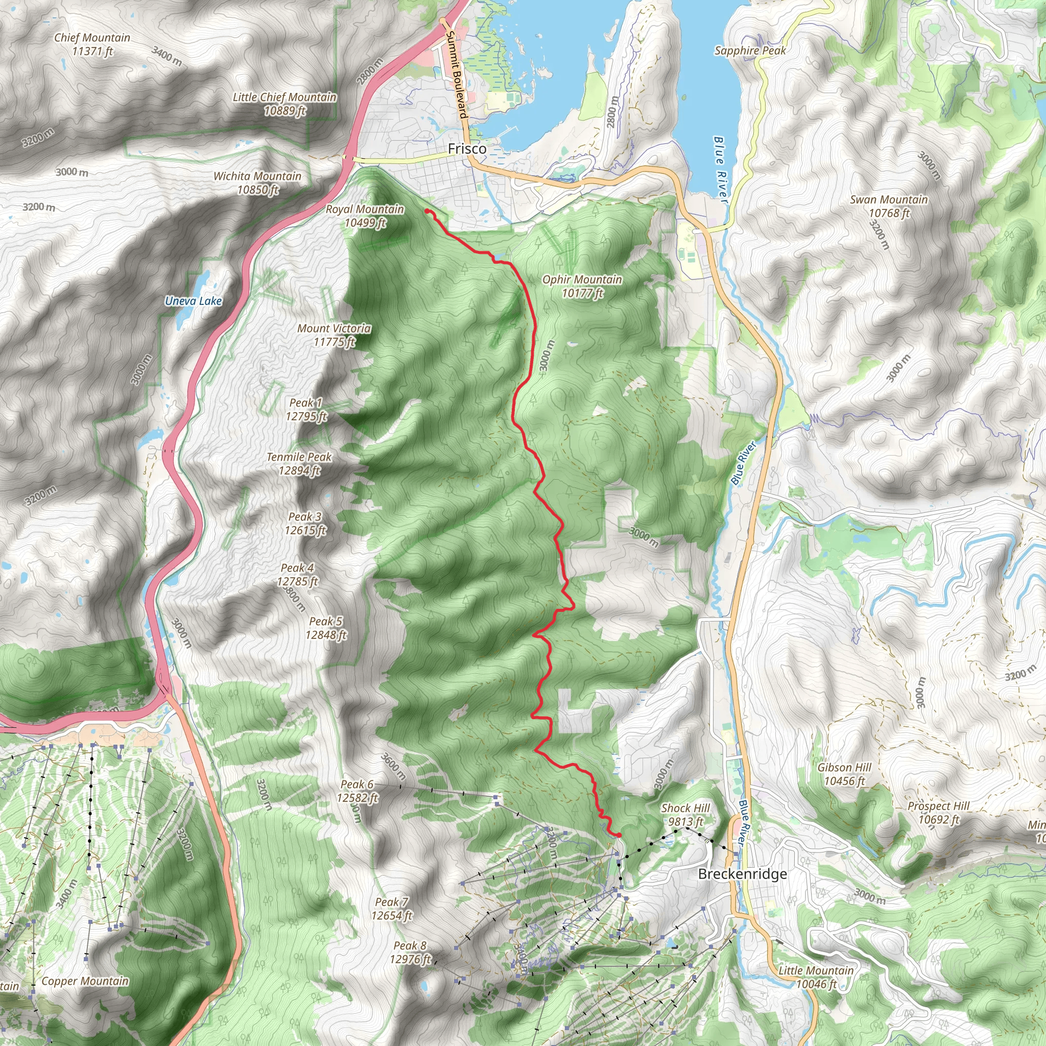 Peaks Trail via Breckenridge mobile static map