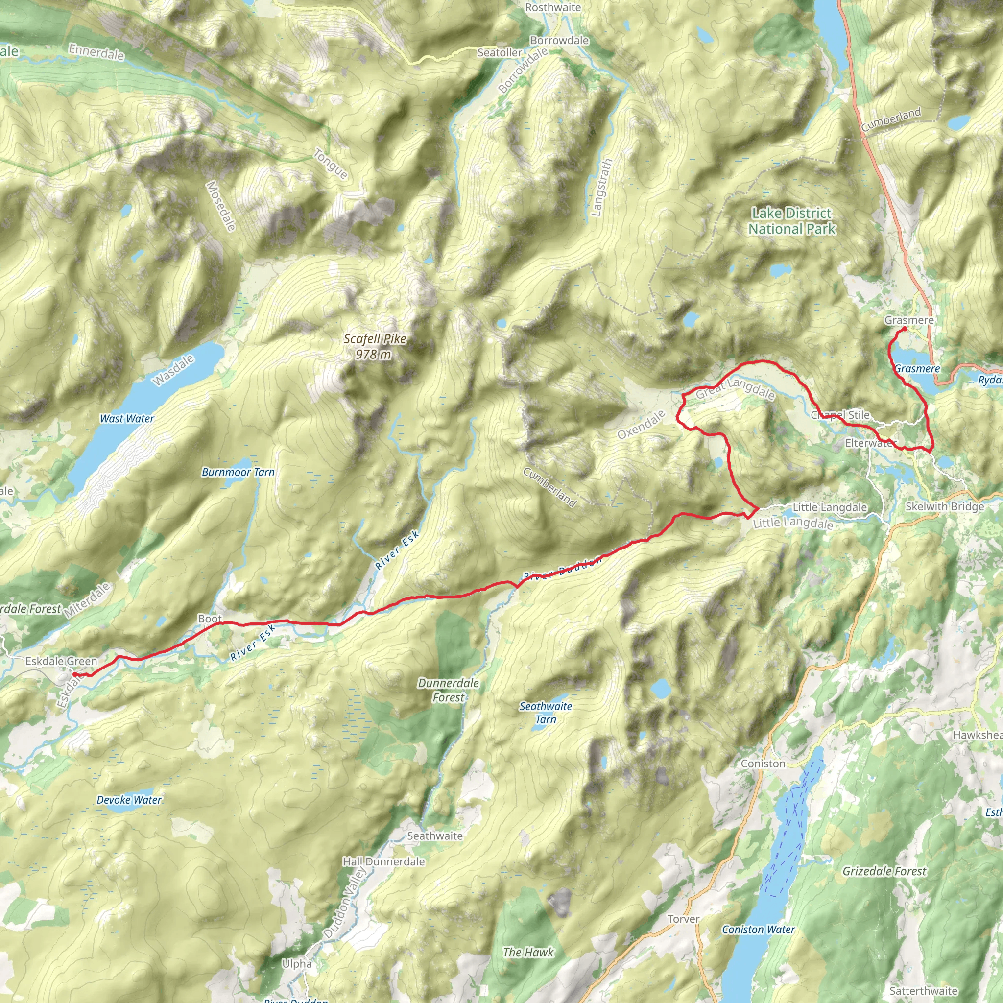 Grasmere to Eskdale Green Walk mobile static map