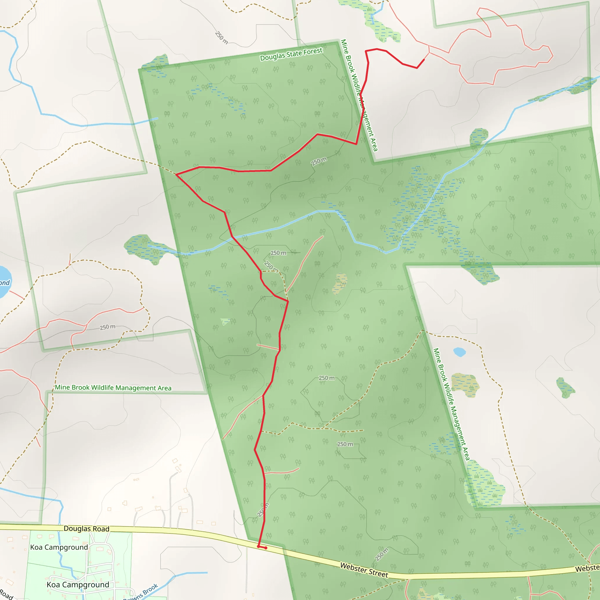 Mine Brook Wildlife Management Area Out and Back mobile static map
