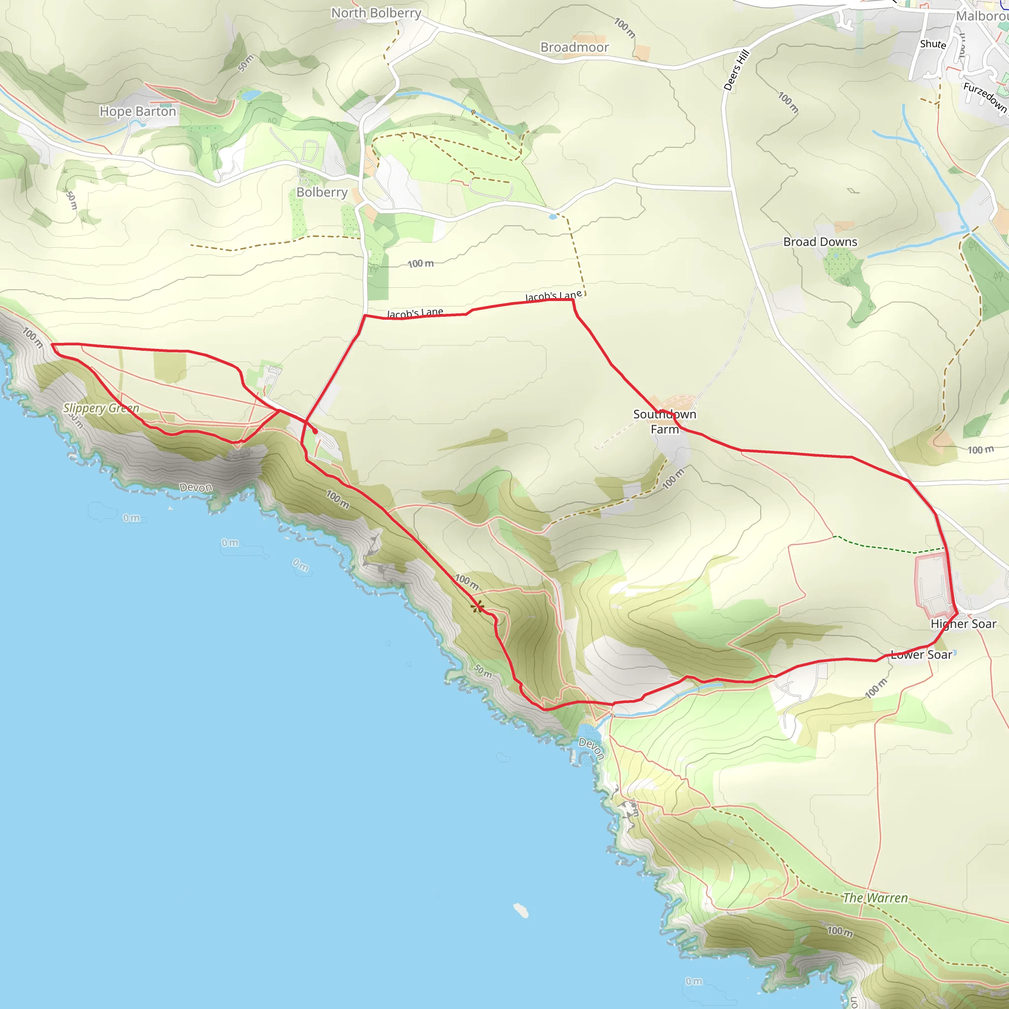 Bolberry Down and Soar Mill Cove Walk mobile static map