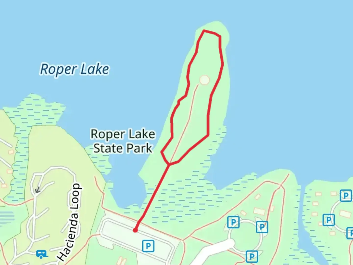 An image depicting the trail Roper Lake State Park Loop and its surrounding area.