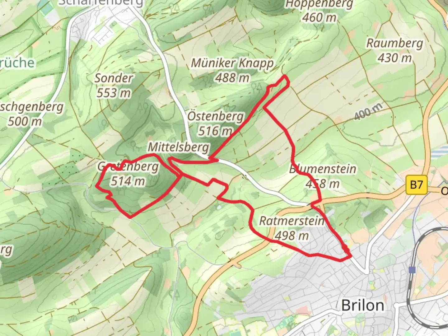 An image depicting the trail Brilon B5 and its surrounding area.