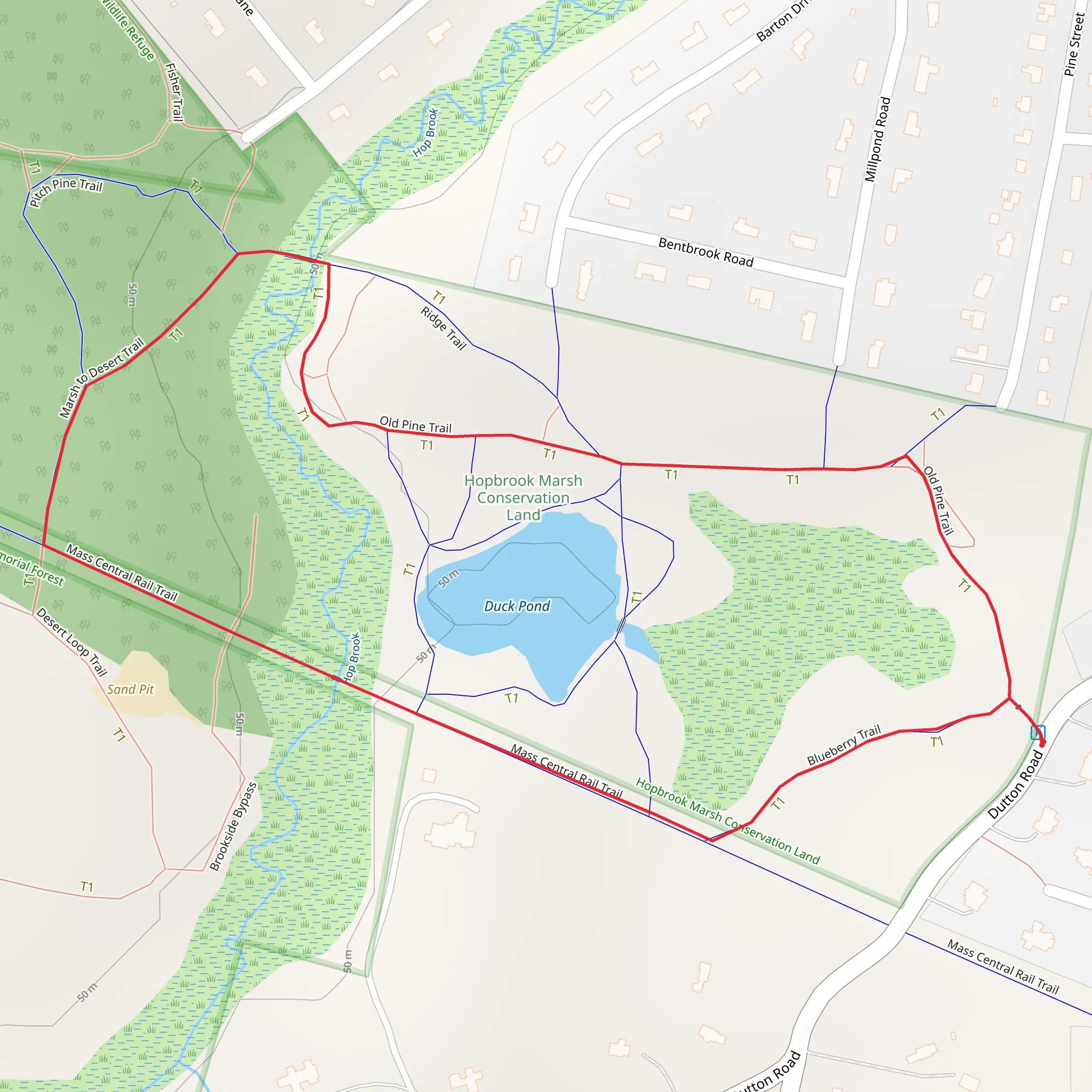 Duck Pond via Old Pine and Marsh to Desert Trail mobile static map