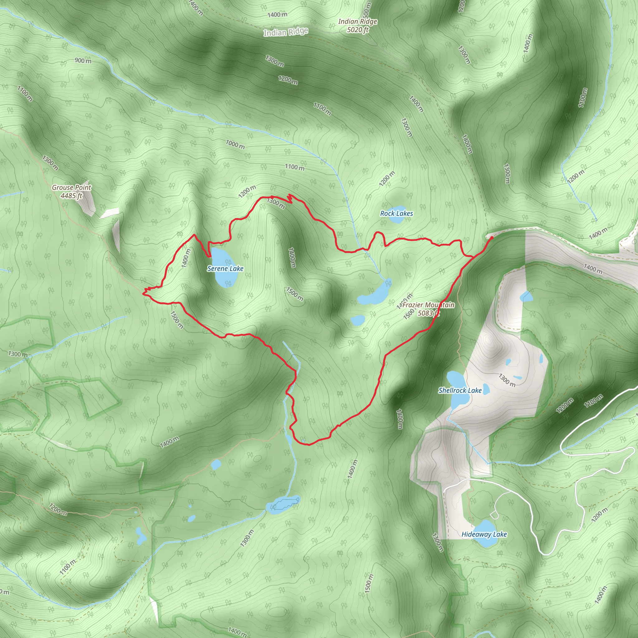 Serene and Rock Lakes Loop mobile static map