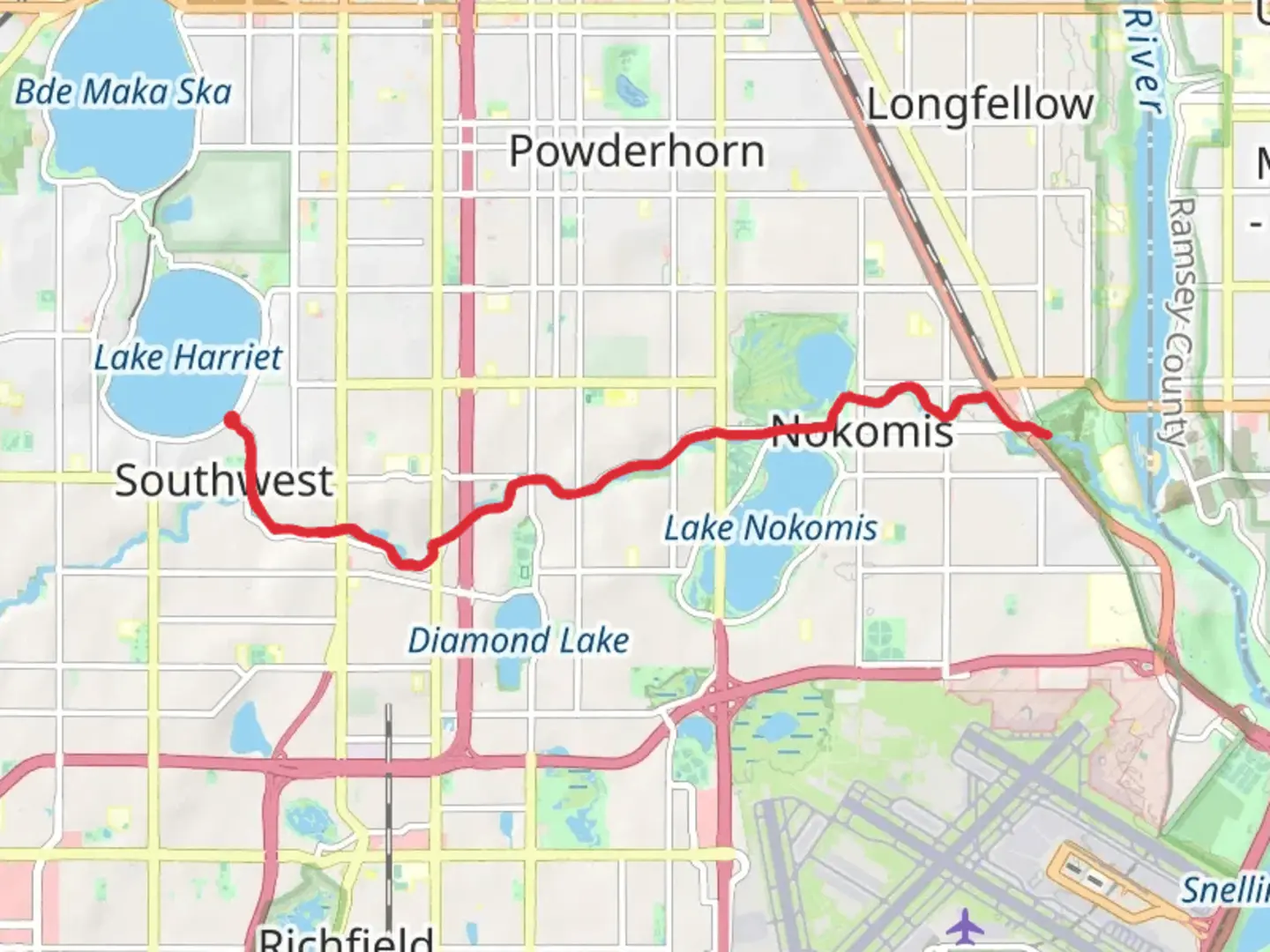 An image depicting the trail Grand Rounds National Scenic Byway and Minnehaha Creek Trail and its surrounding area.