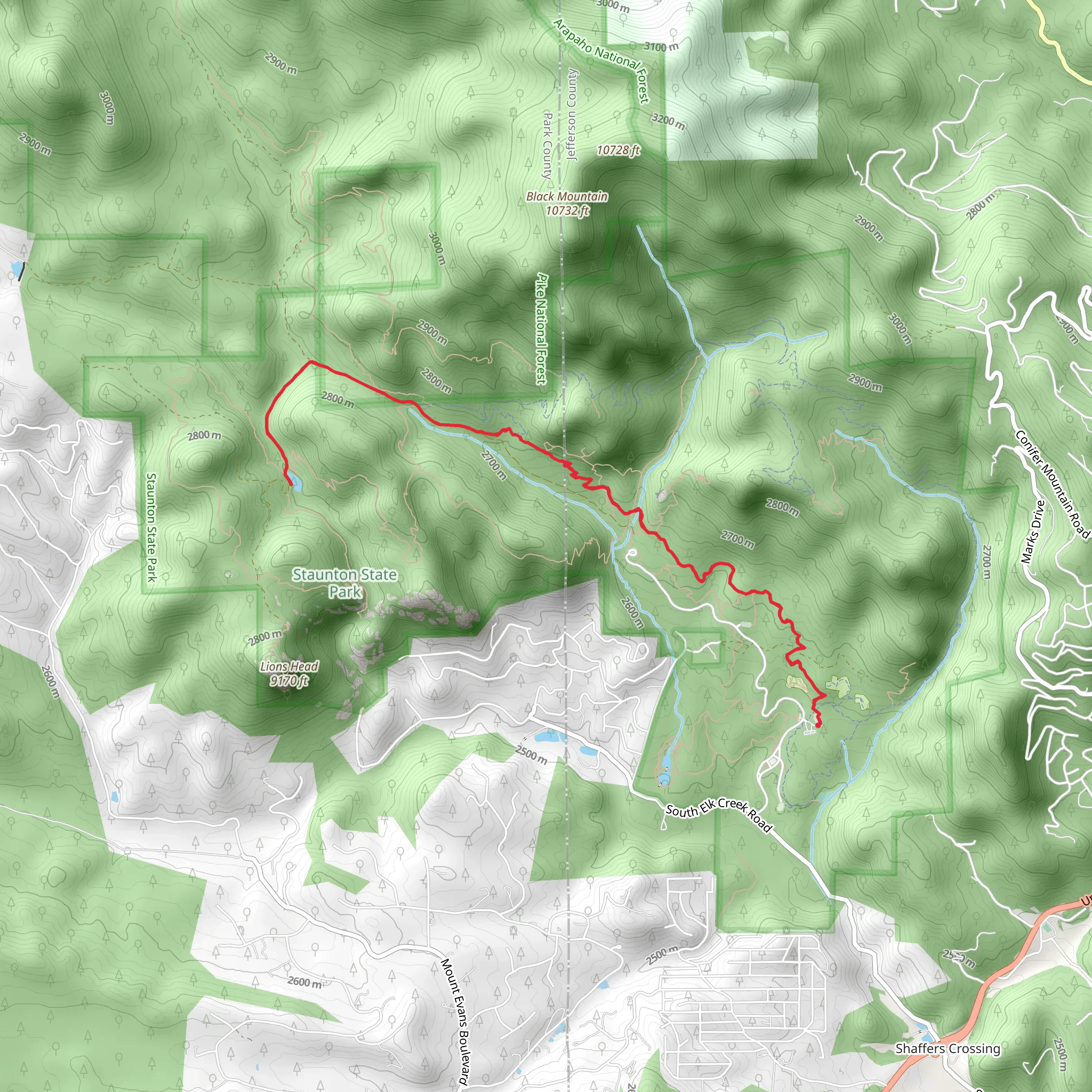Elk Falls Pond via Bugling Elk and Staunton Ranch Trail mobile static map