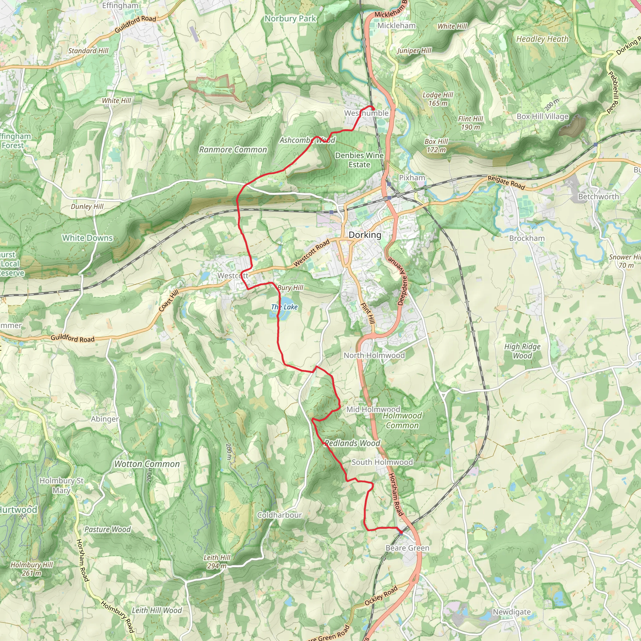 Westhumble to Holmwood Walk mobile static map