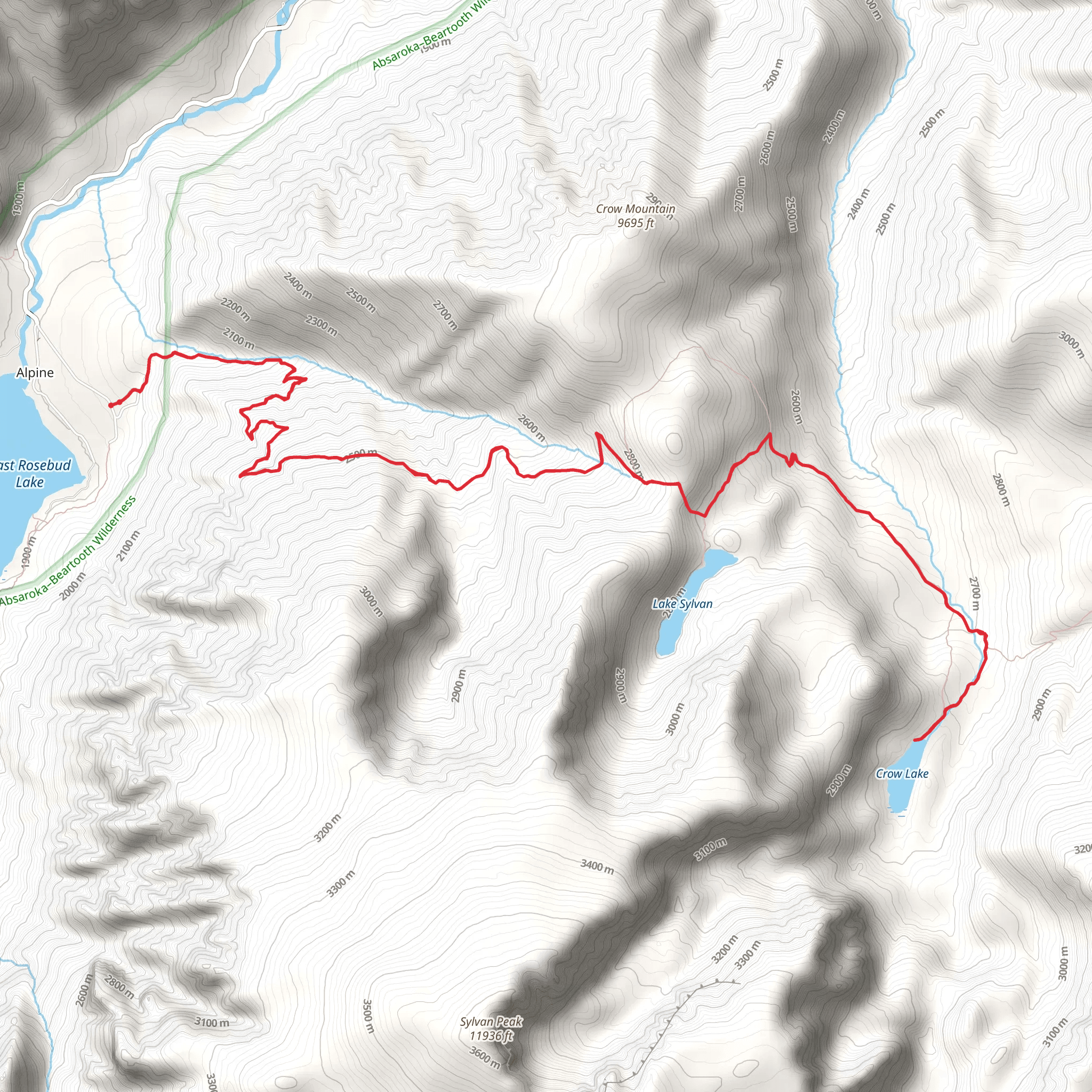 Crow Lake via Spread Creek Trail mobile static map