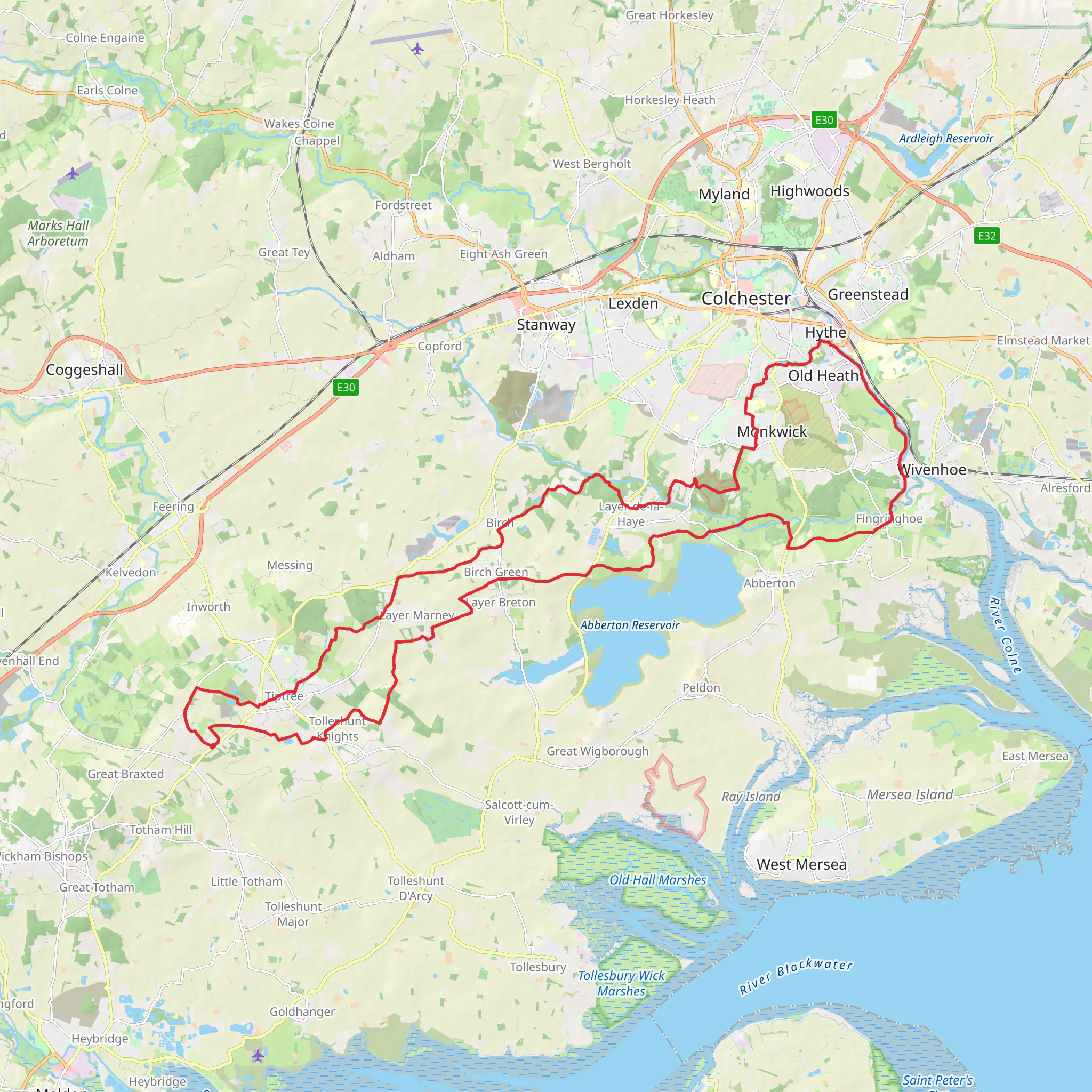 Winstree Loop from Tiptree Heath mobile static map