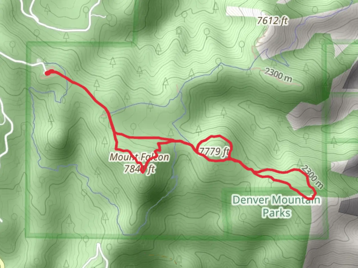 An image depicting the trail Mount Falcon and Devil's Elbow Loop Trail and its surrounding area.
