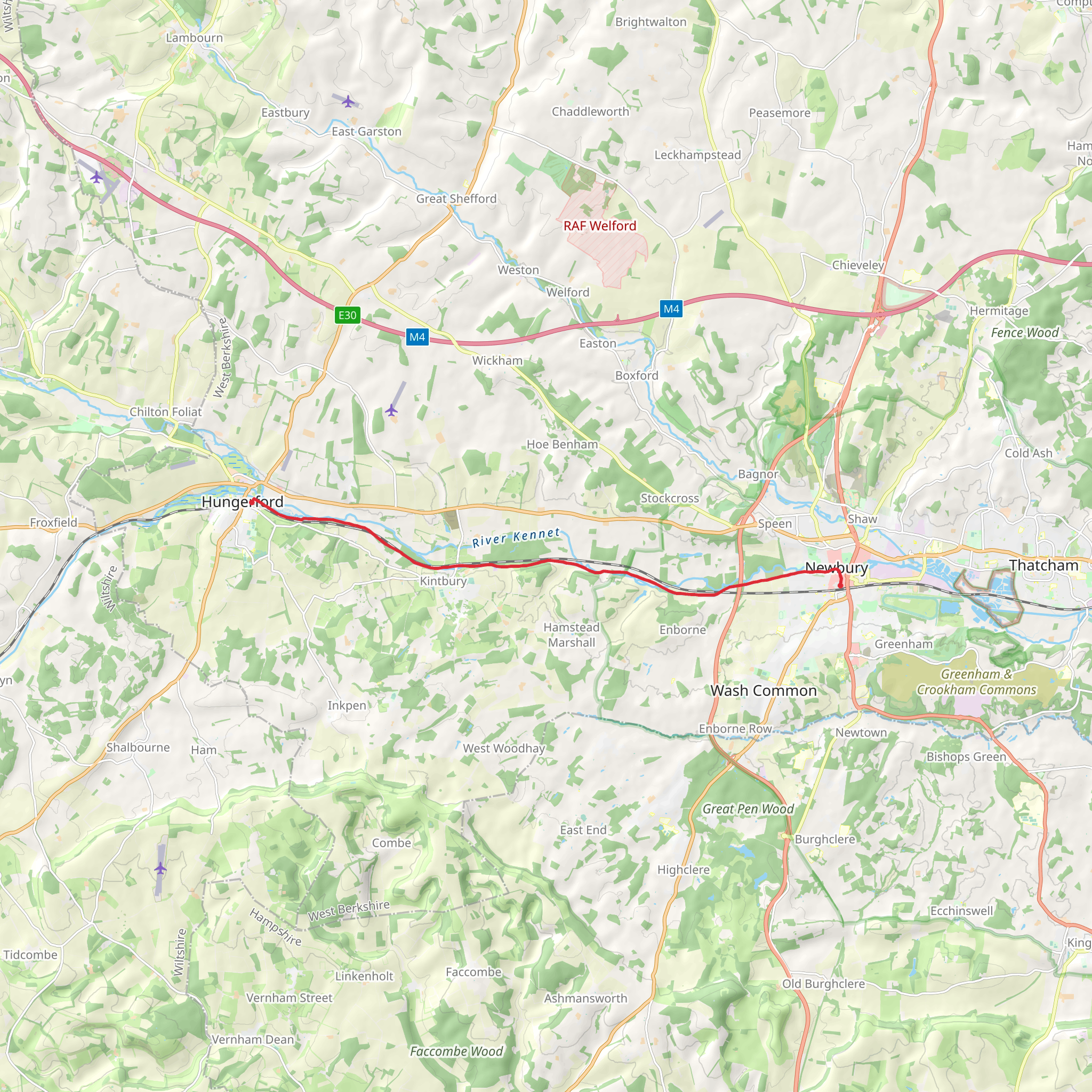 Newbury to Hungerford via Kennet and Avon Canal mobile static map