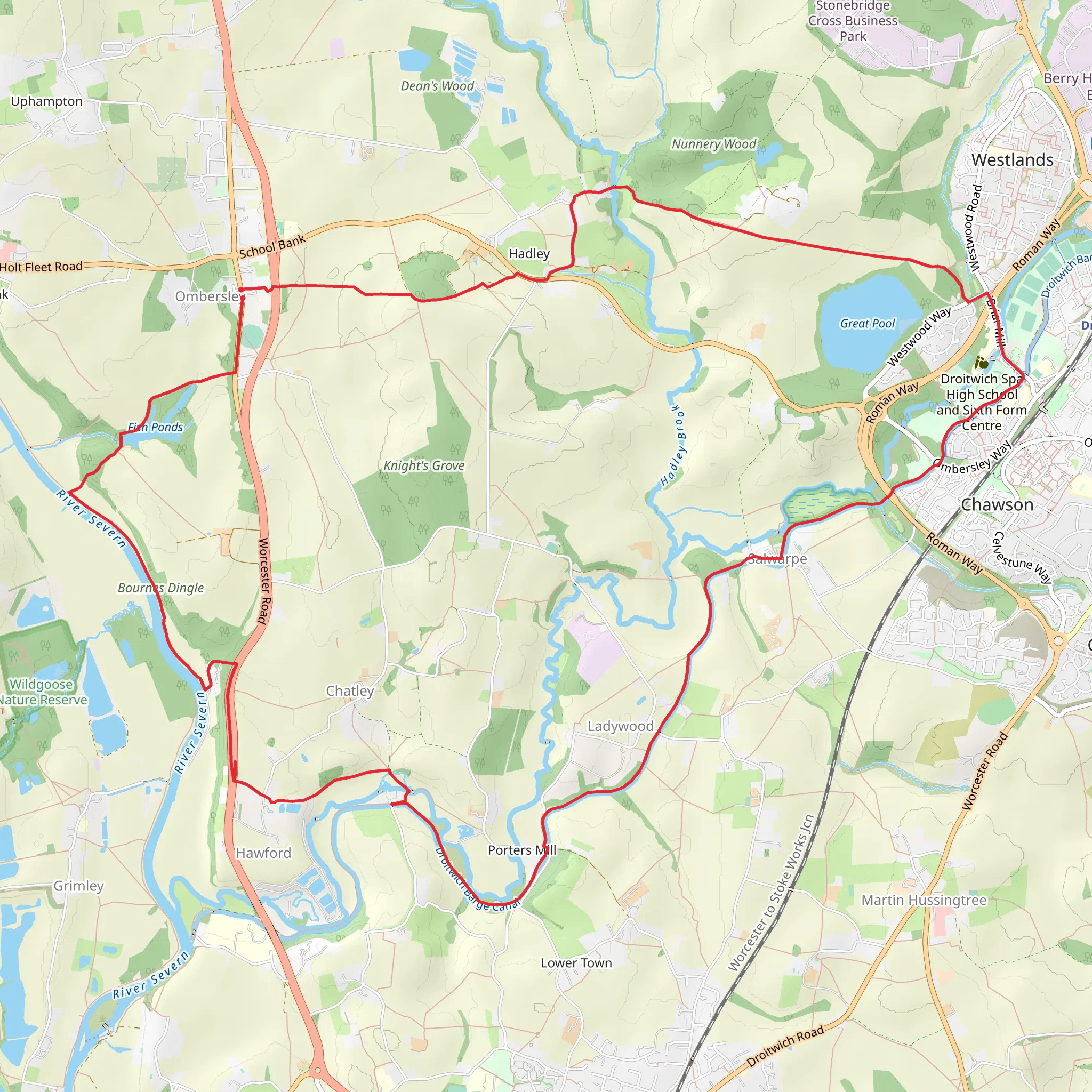 Ombersley - the Droitwich Canal - Salwarpe and the Severn mobile static map