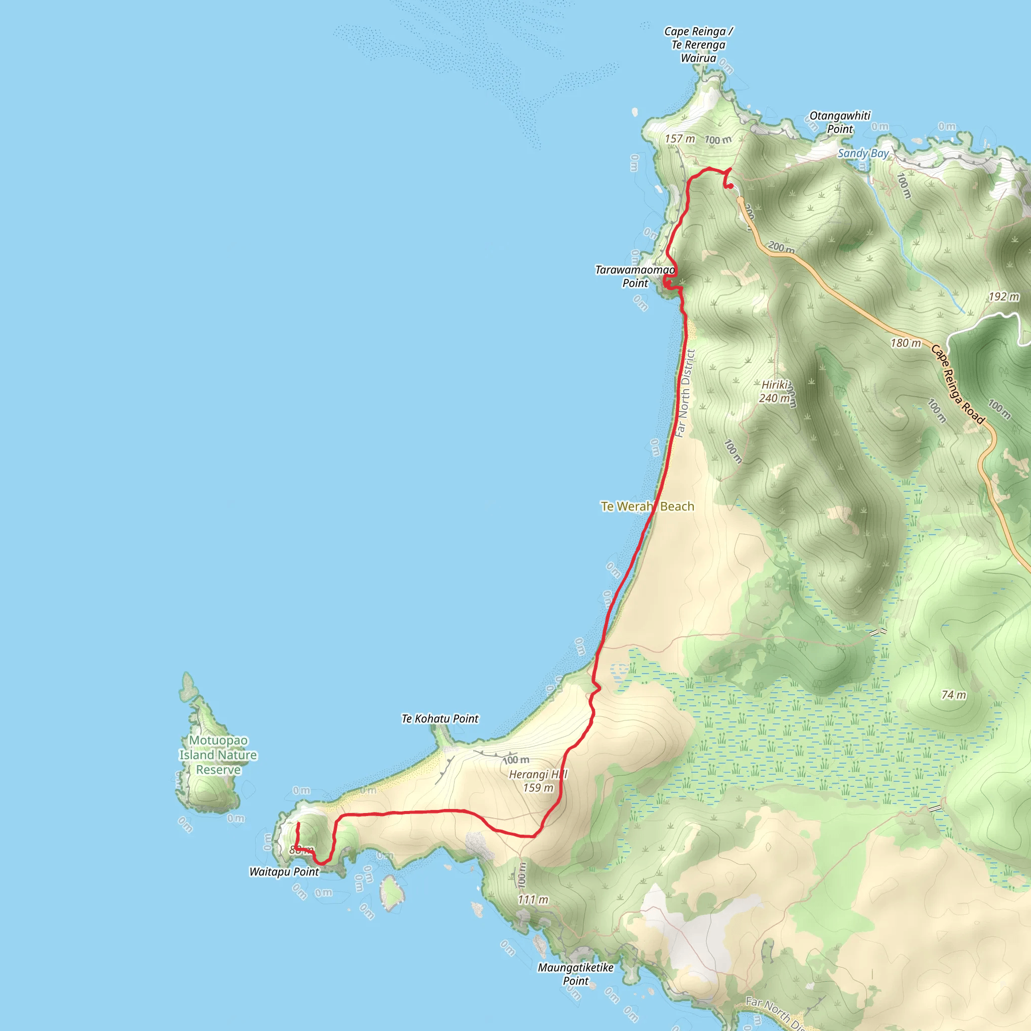 Herangi Hill via Cape Reinga Coastal Walkway mobile static map
