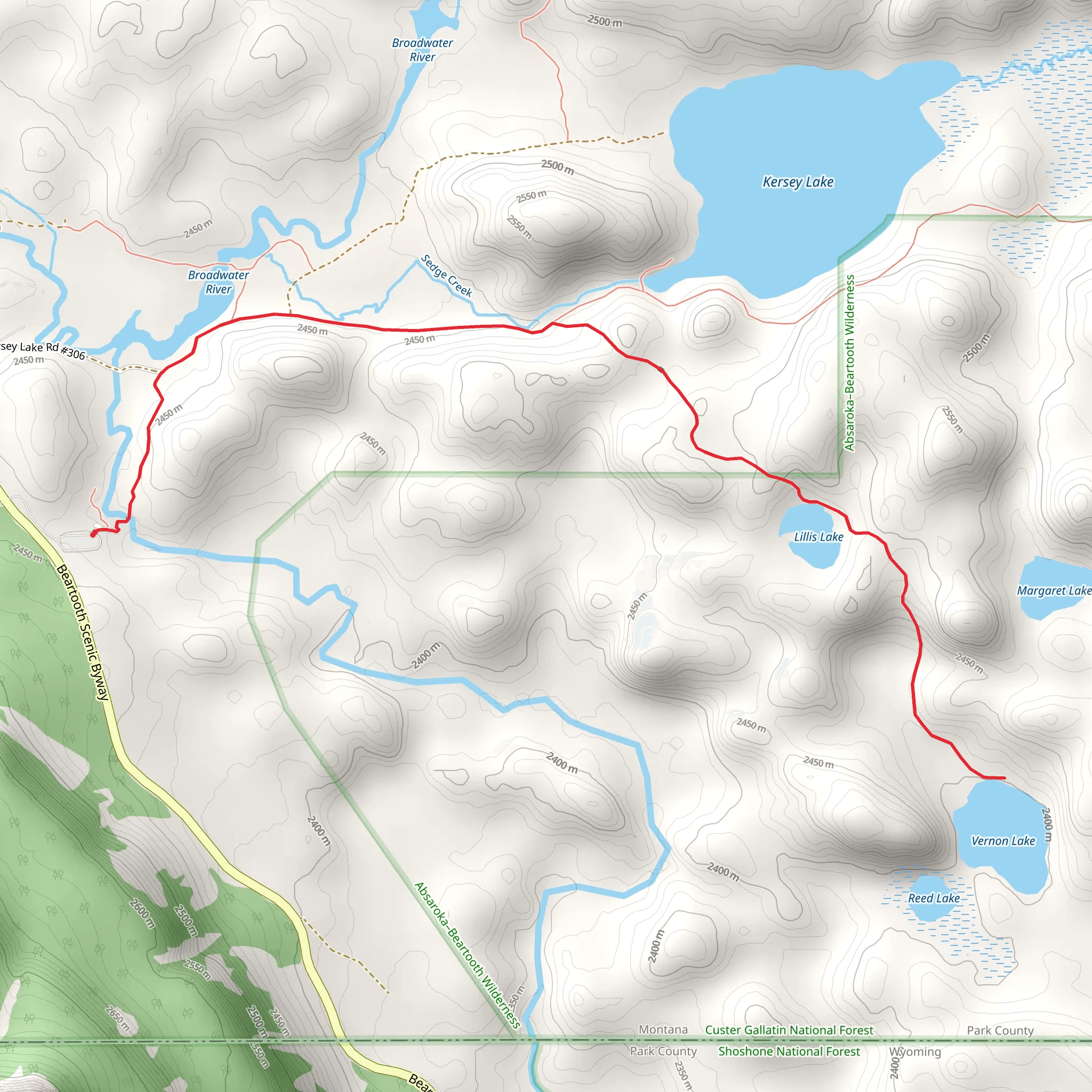 Vernon Lake via Clarks Fork Trail and Russel Creek Trail mobile static map