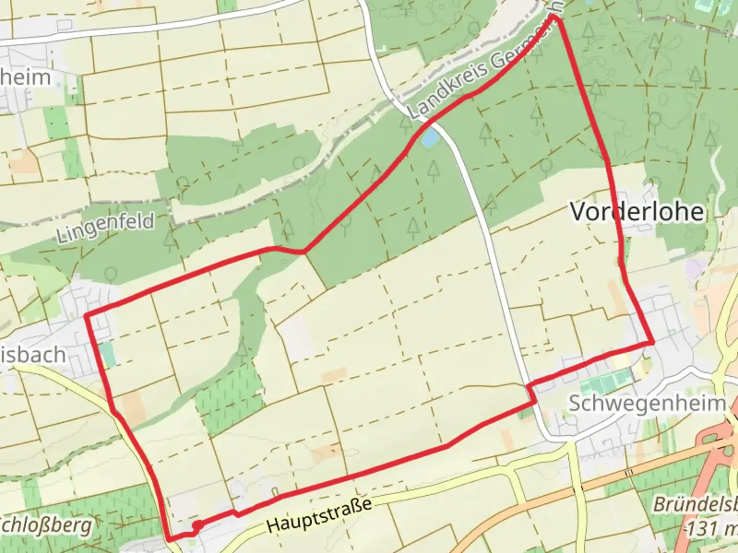 An image depicting the trail Weingarten to Vorderlohe Loop and its surrounding area.