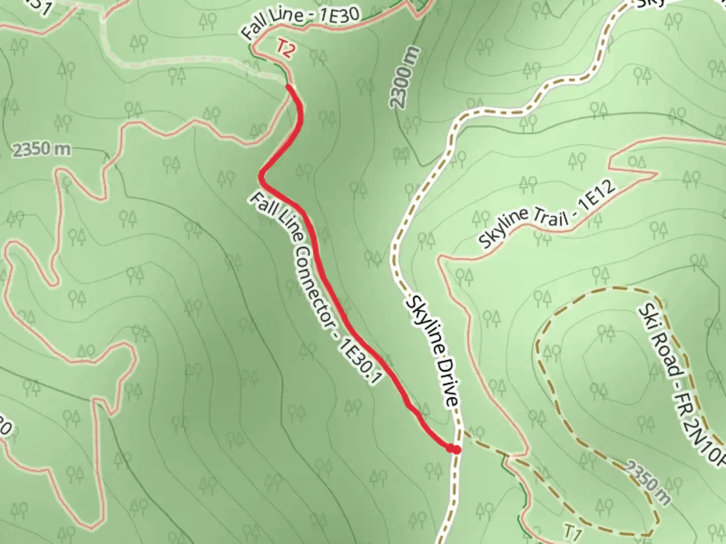 An image depicting the trail Fall Line Connector Trail and its surrounding area.