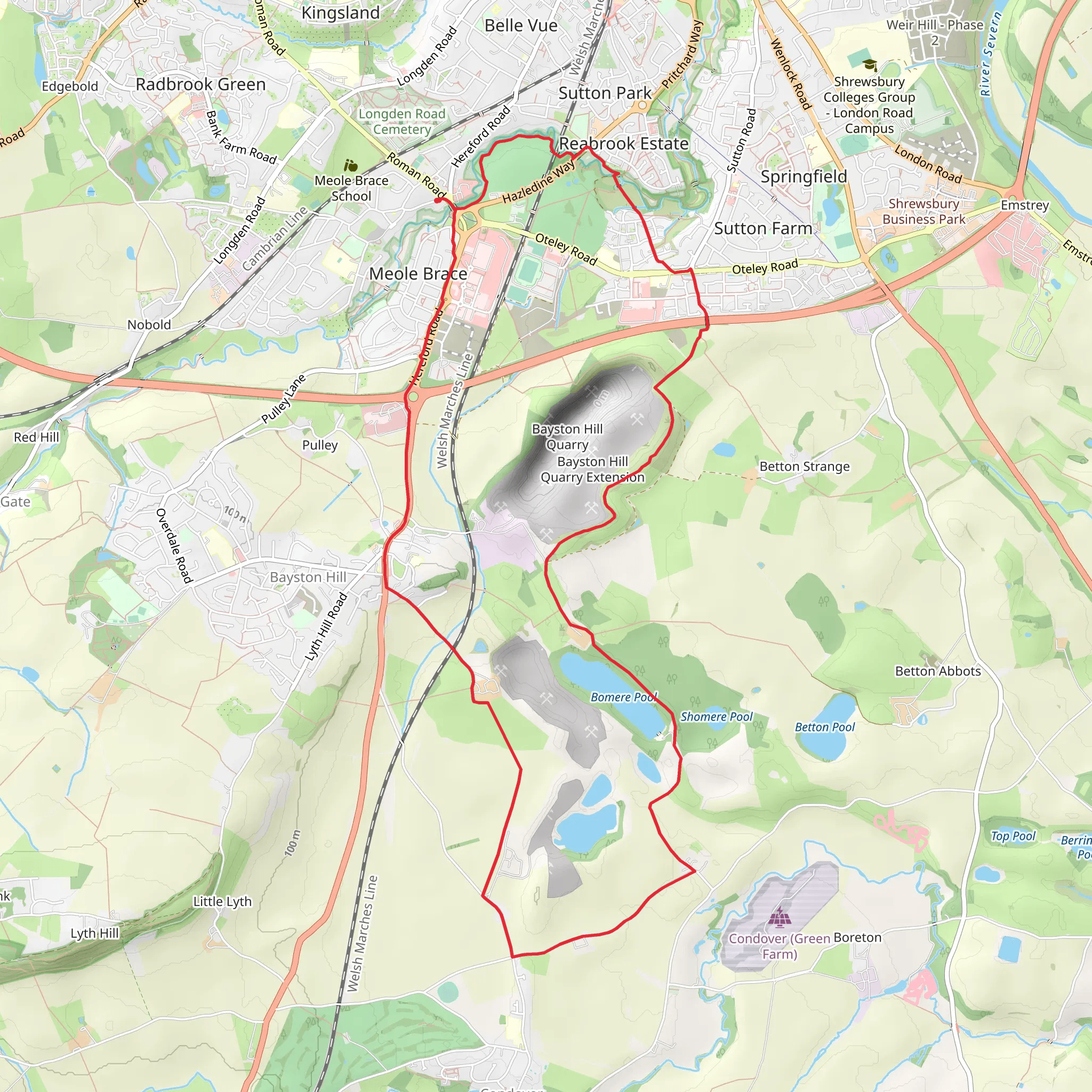 Bayston Hill VIllage Eastern Loop via Bomere Pool mobile static map