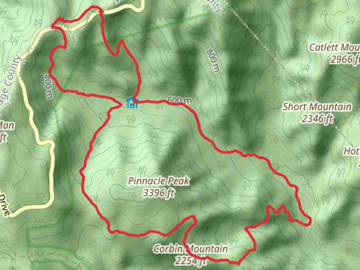 An image depicting the trail Nicholson Hollow and Corbin Mountain Loop Trail and its surrounding area.