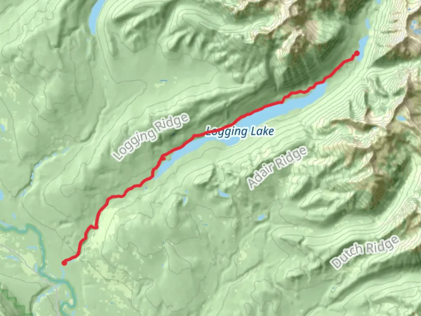 An image depicting the trail Grace Lake and Logging Lake and its surrounding area.