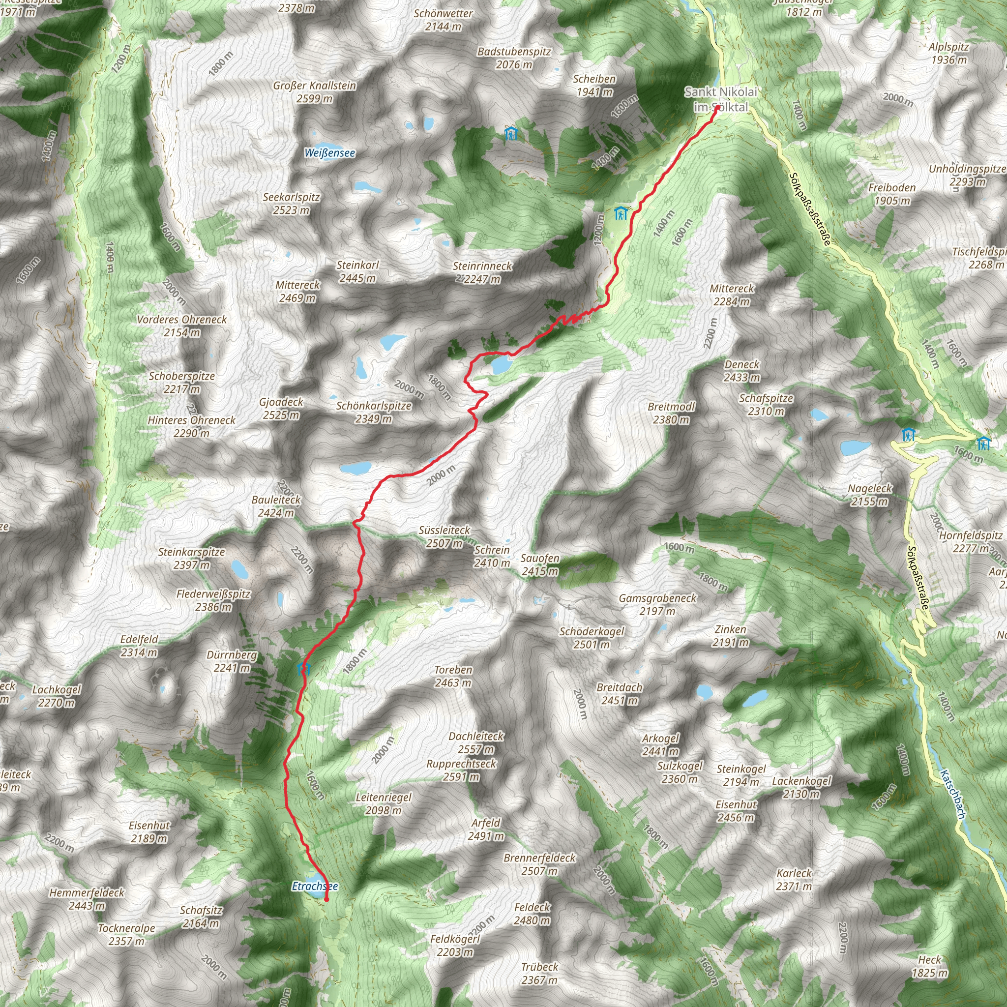 Via the Hohensee to the Schimpelscharte and Etrachsee mobile static map