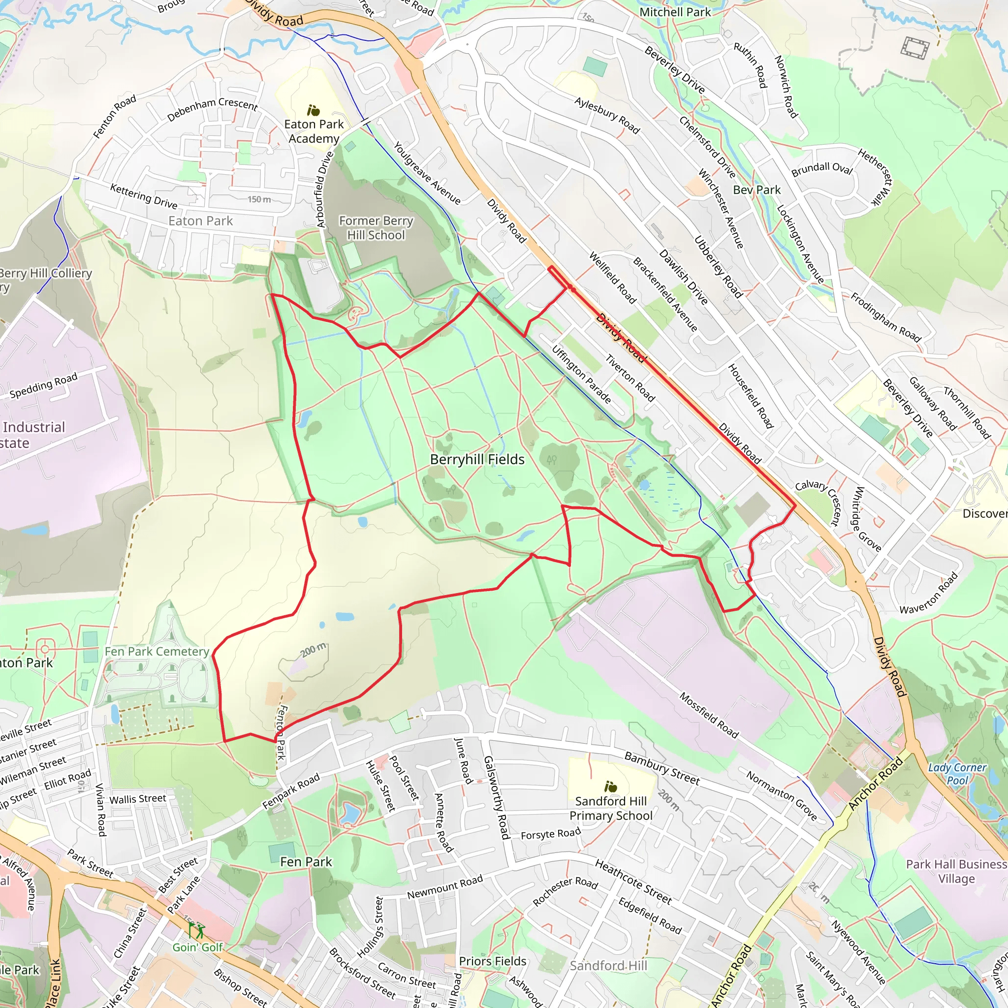 Berryhill Fields Local Nature Reserve Circular Walk mobile static map