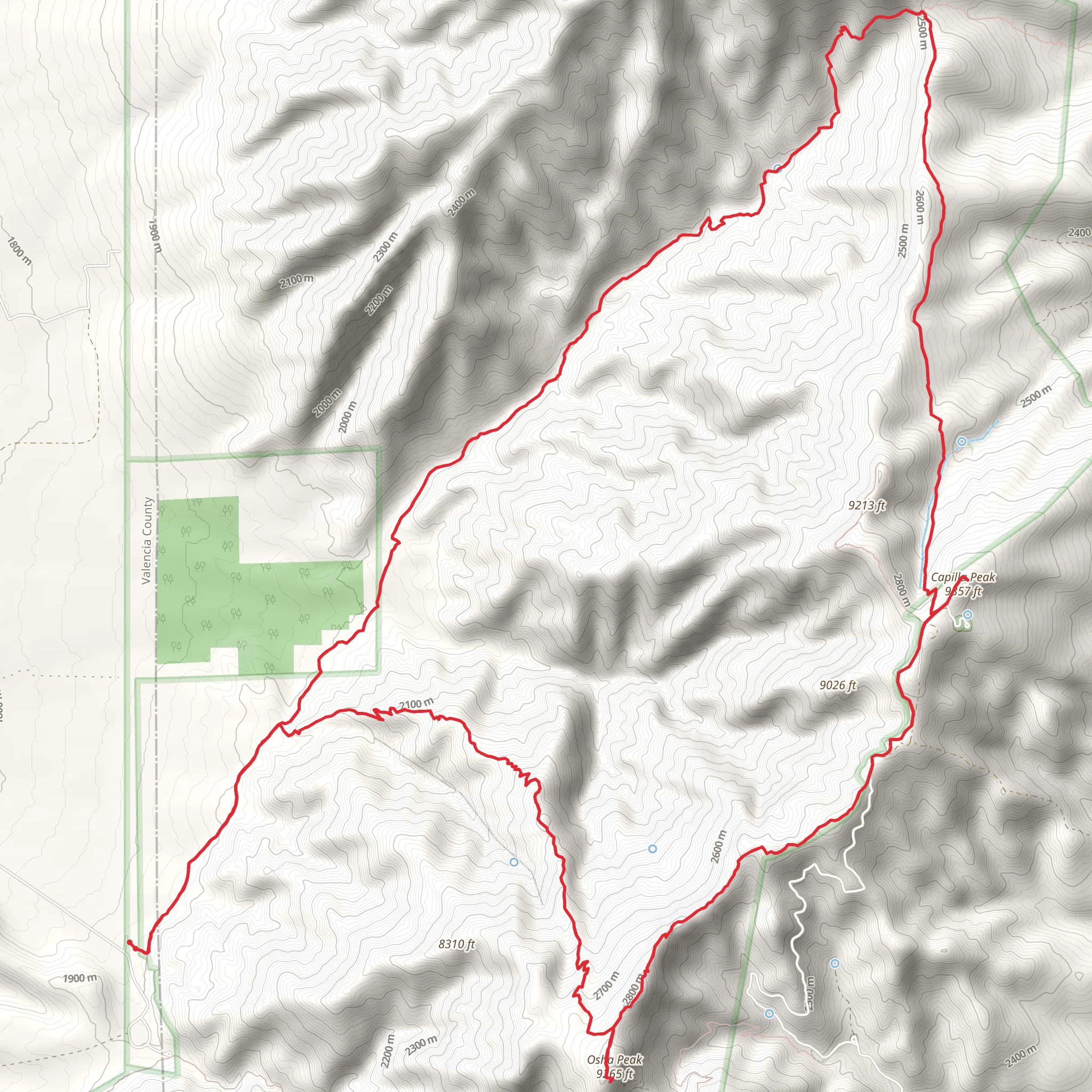 Capilla Peak and Osha Peak via Comanche Trail and Manzano Crest Trail mobile static map