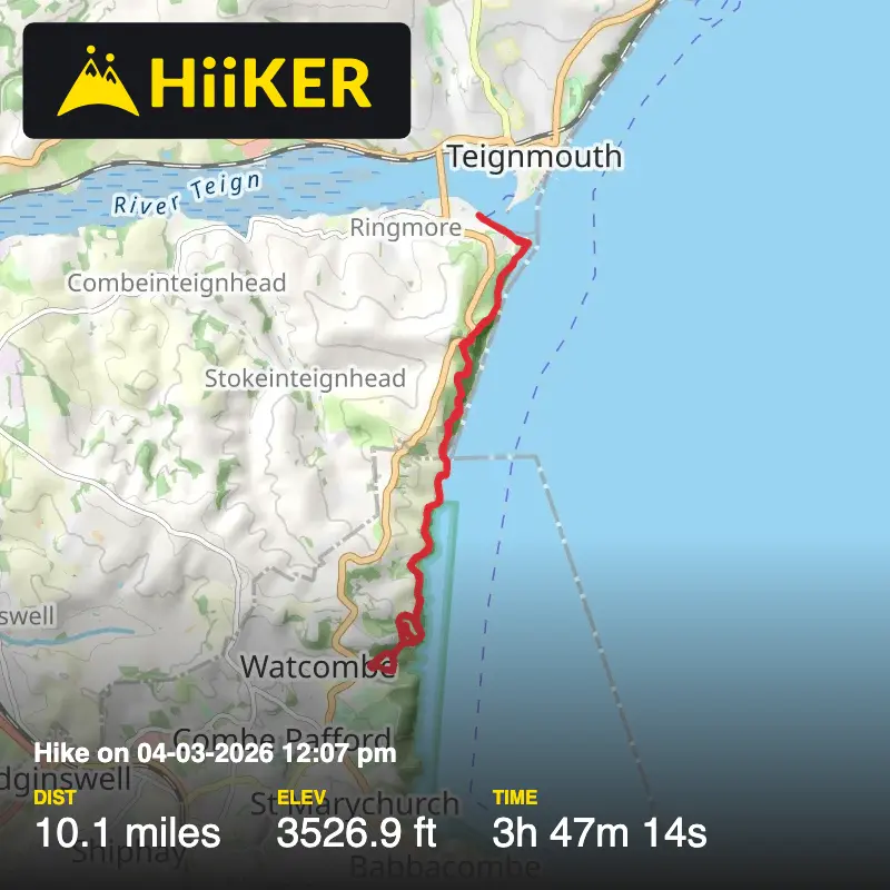 A map preview of the recording Hike on 04-03-2026 12:07 pm.