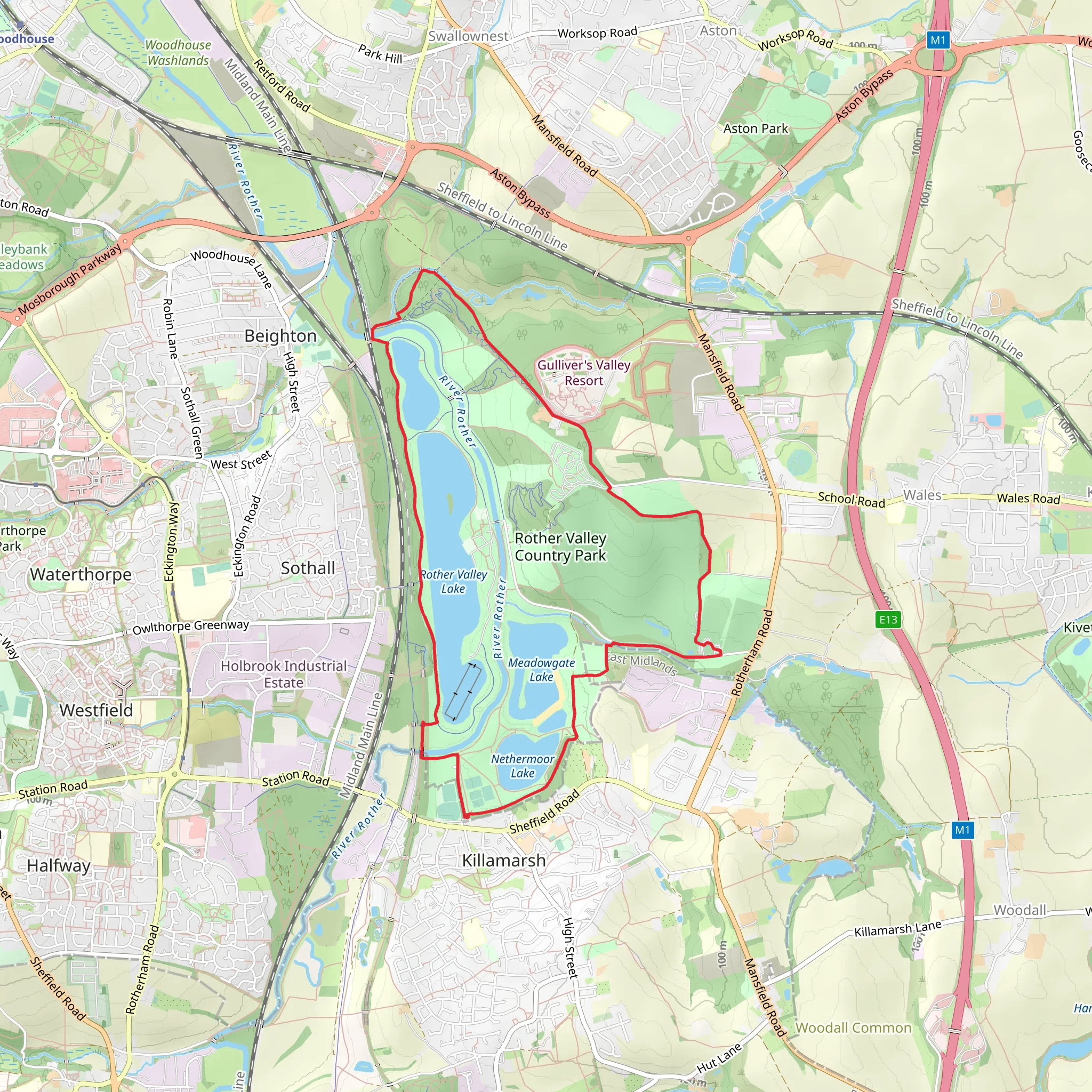 Rother Valley Lake and Meadowgate Lake Loop mobile static map