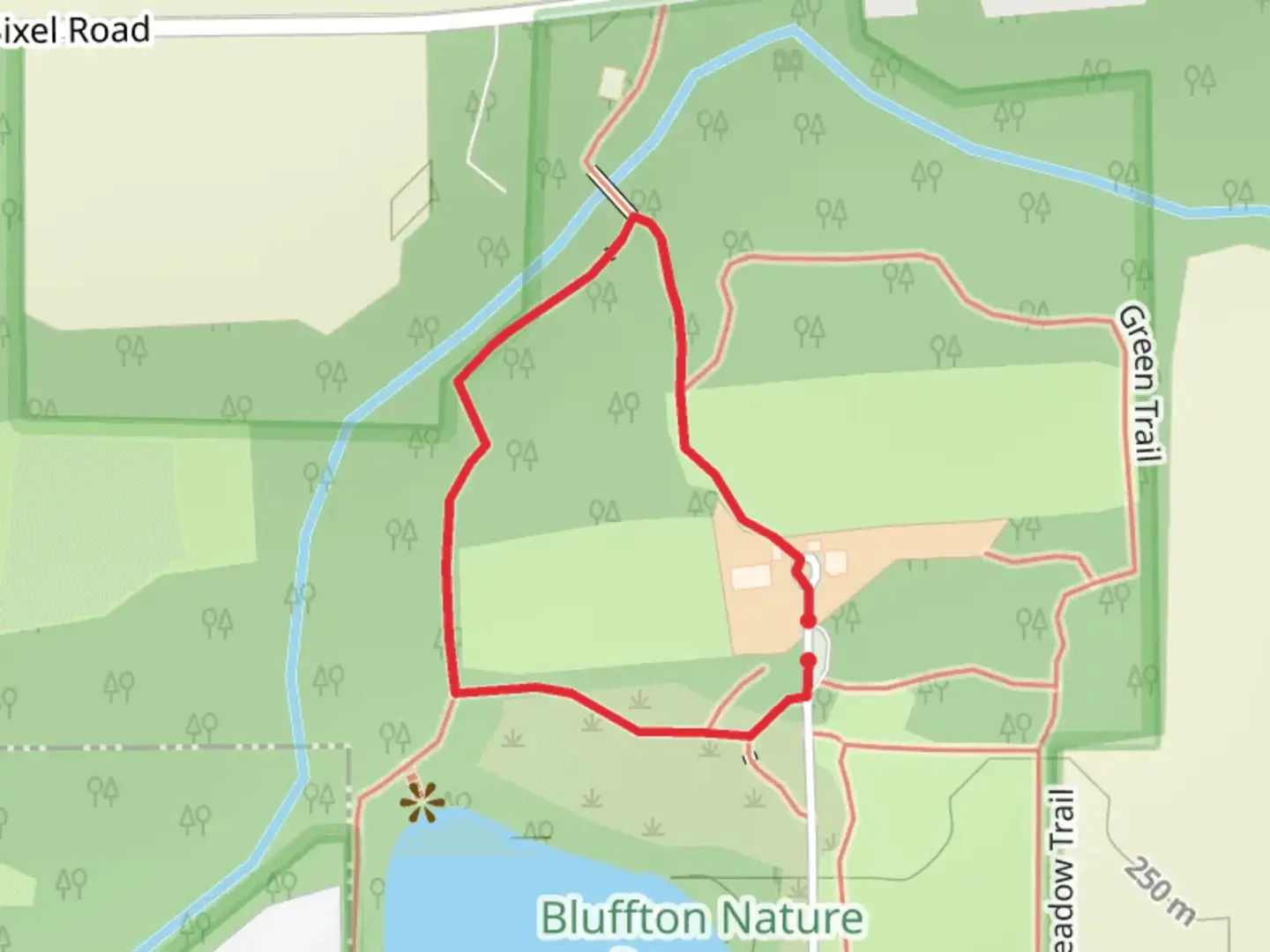 An image depicting the trail Lake-Flood Plain and Swinging Bridge Loop Trail and its surrounding area.