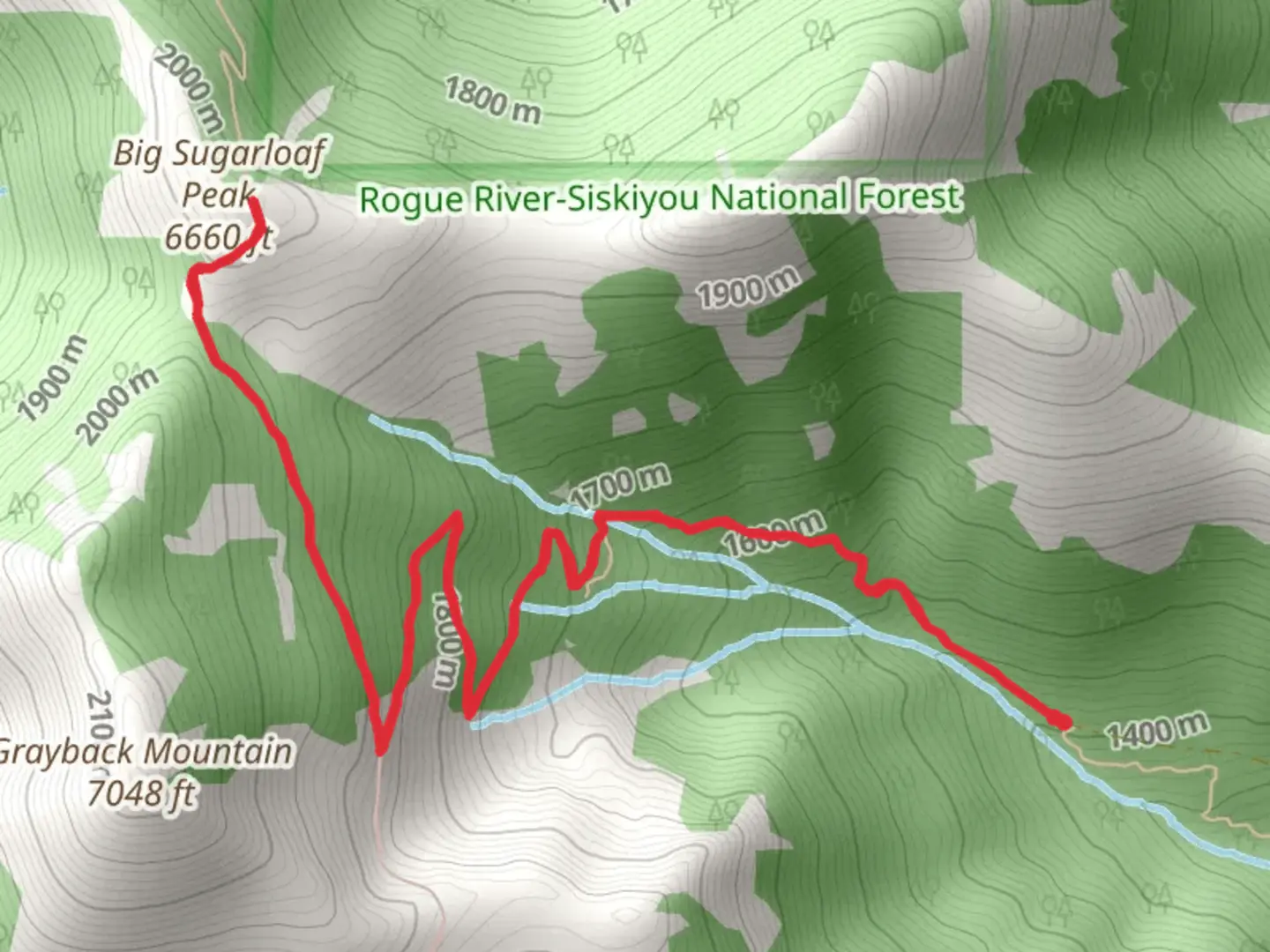 An image depicting the trail Windy Gap and Big Sugarloaf via O'Brien Creek Trail and its surrounding area.