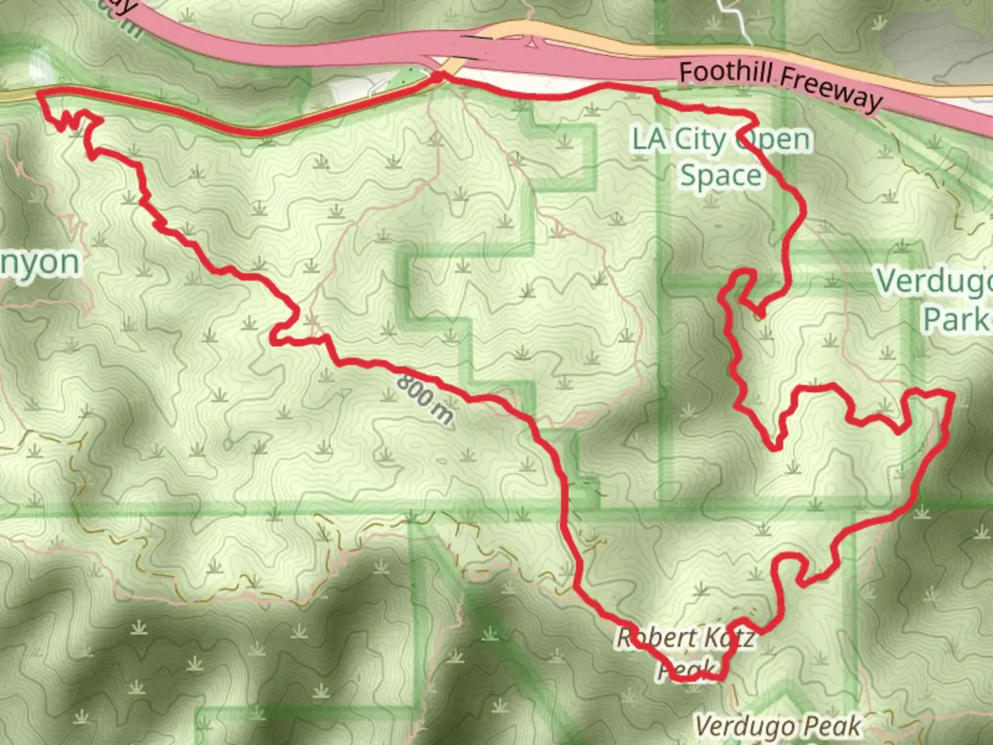 An image depicting the trail La Tuna Cyn Foot Trail and Hostetter Fire Road Loop and its surrounding area.