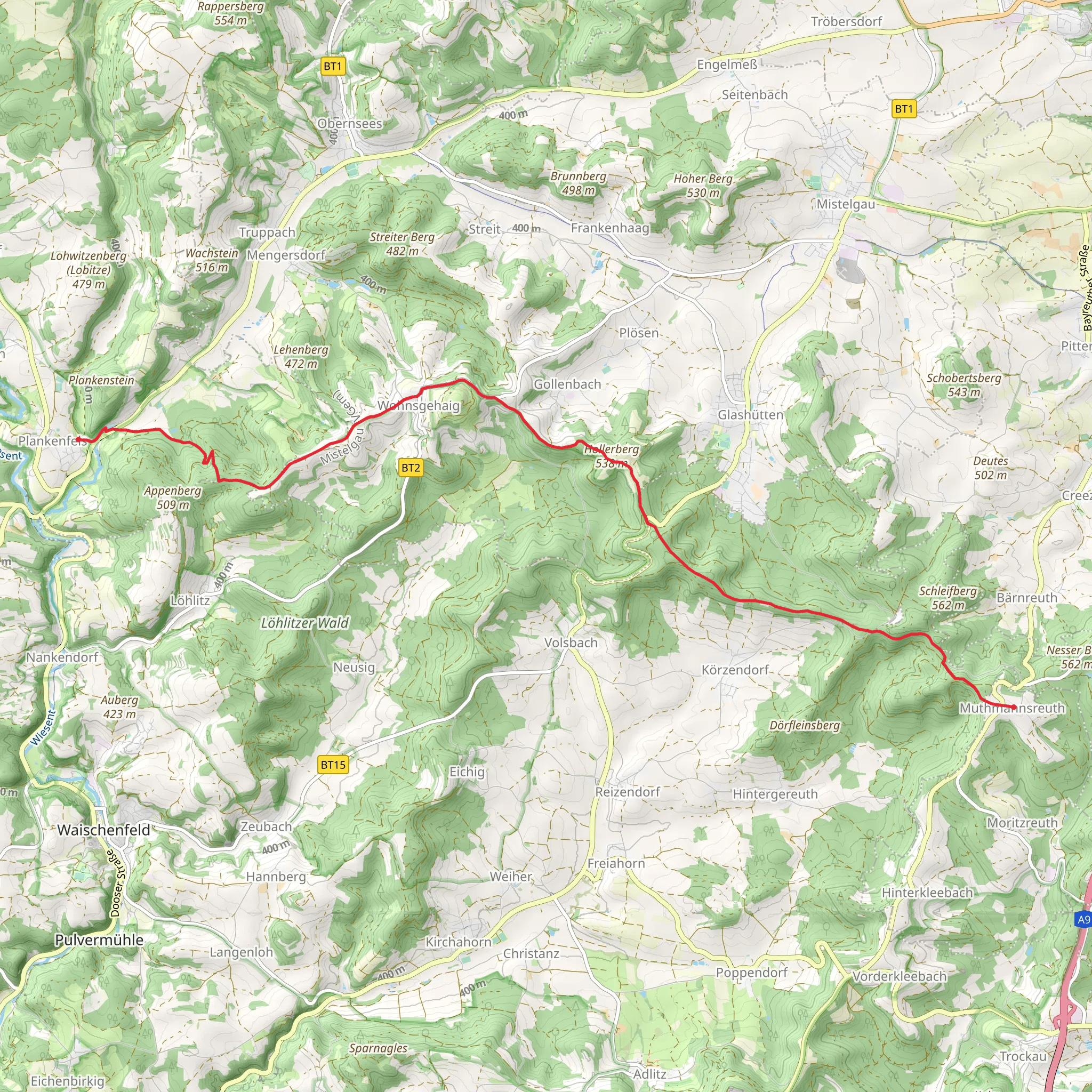 Plankenfels to Muthmannsreuth via Fraenkischer Gebirgsweg mobile static map