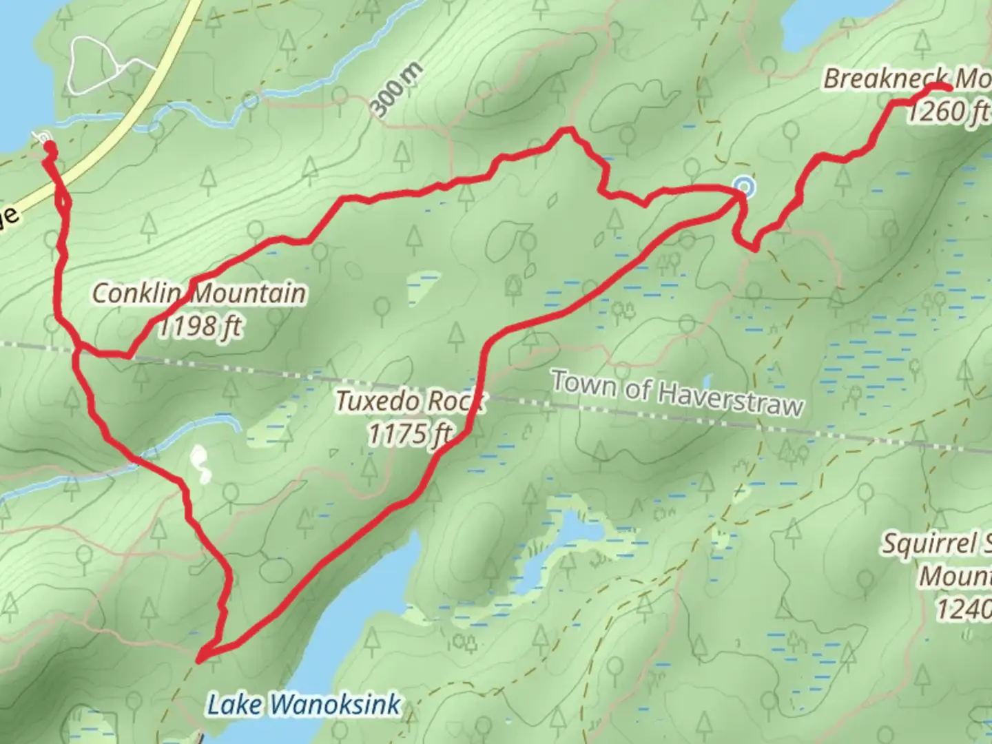 An image depicting the trail Conklin Mountain, Breakneck Mountain and Tuxedo Rock Loop Trail and its surrounding area.