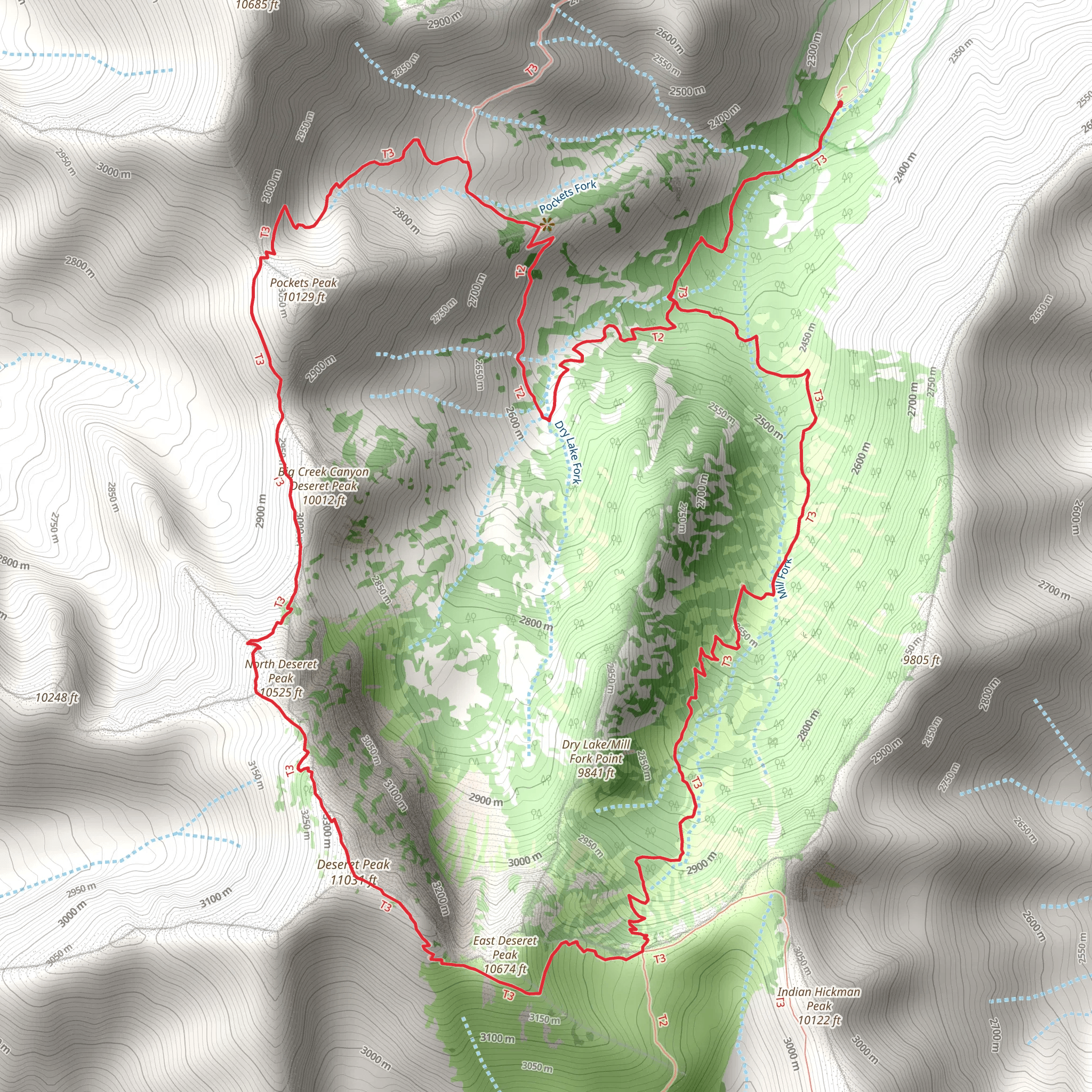 East and North Deseret Peak Loop mobile static map