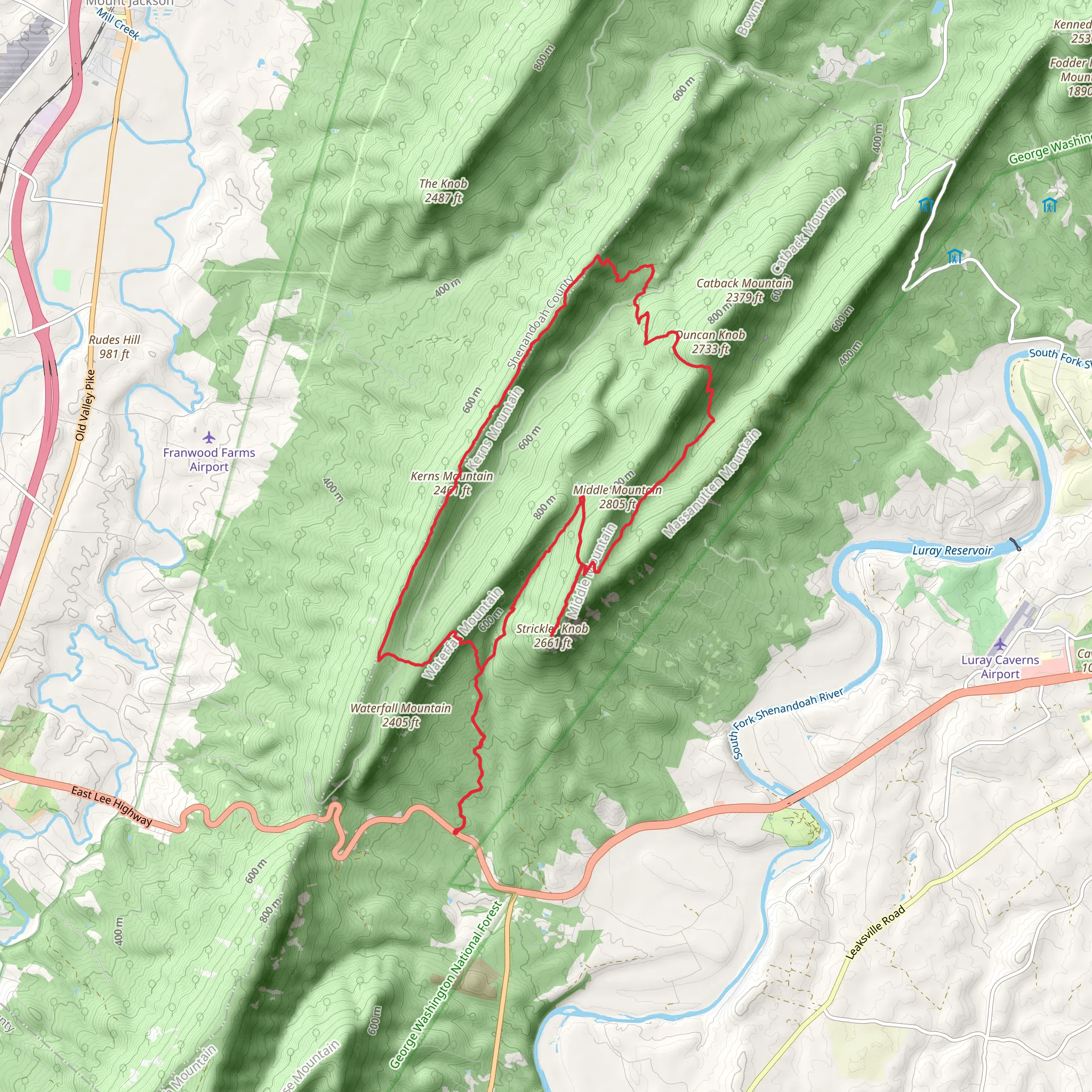 Massanutten, Kerns Mountain, Gap Creek and Strickler Knob Loop Trail mobile static map