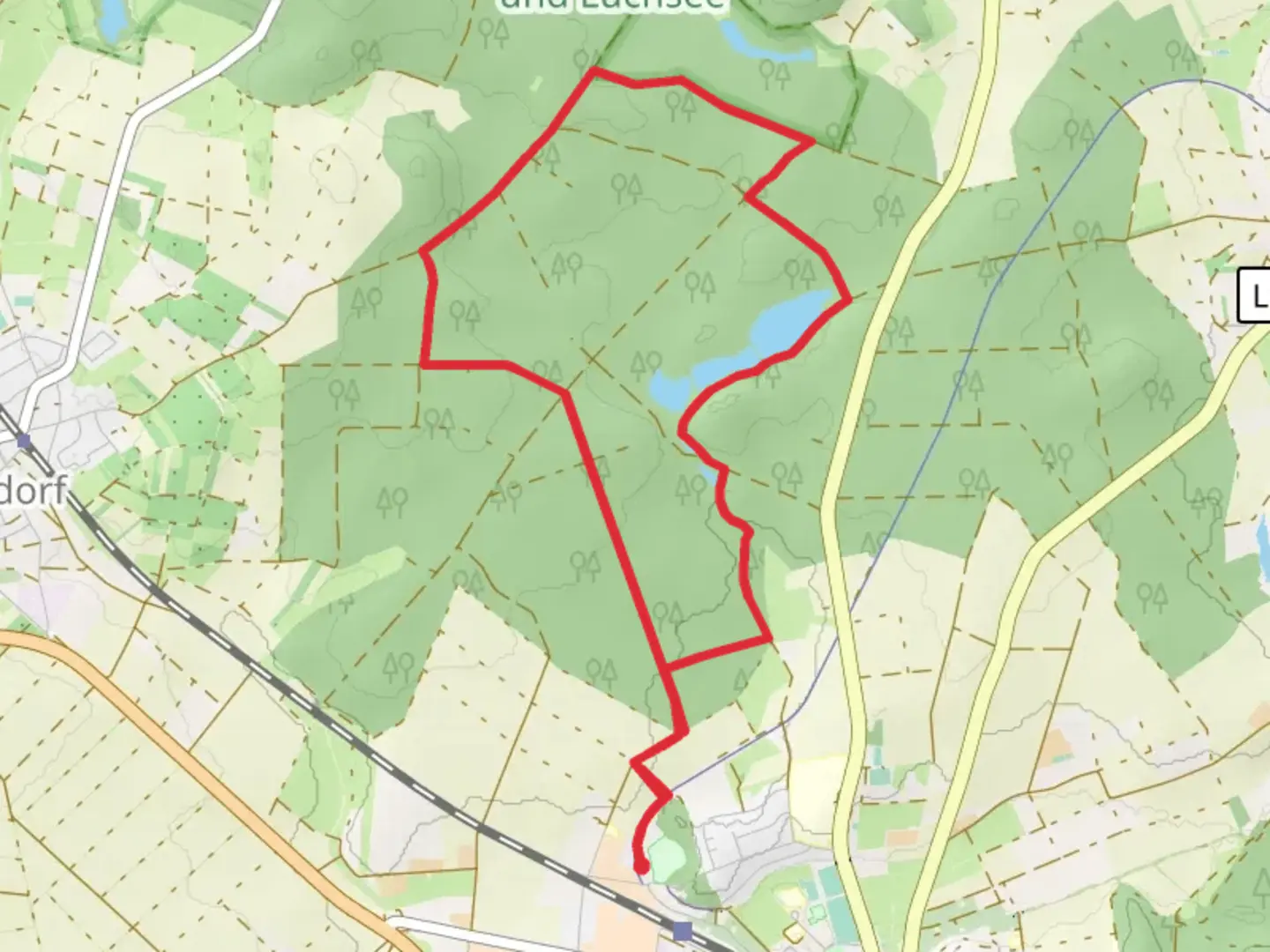 An image depicting the trail Drei Teiche via Lutherweg and its surrounding area.