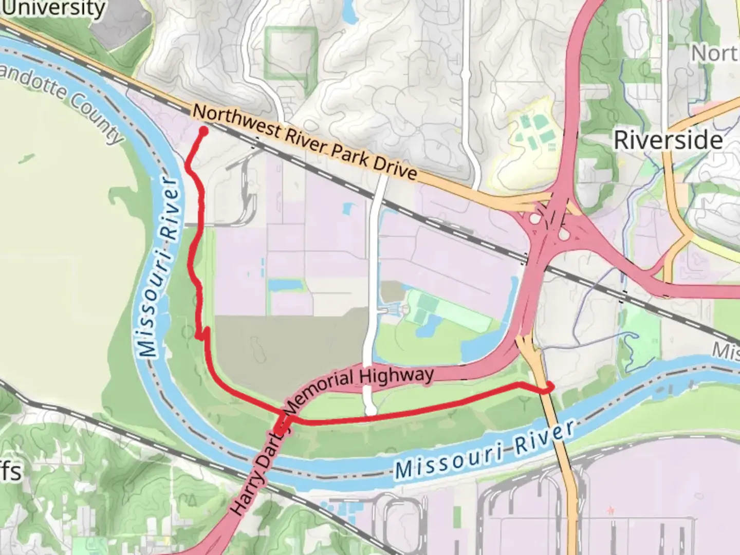 An image depicting the trail Missouri Riverfront Trail and its surrounding area.