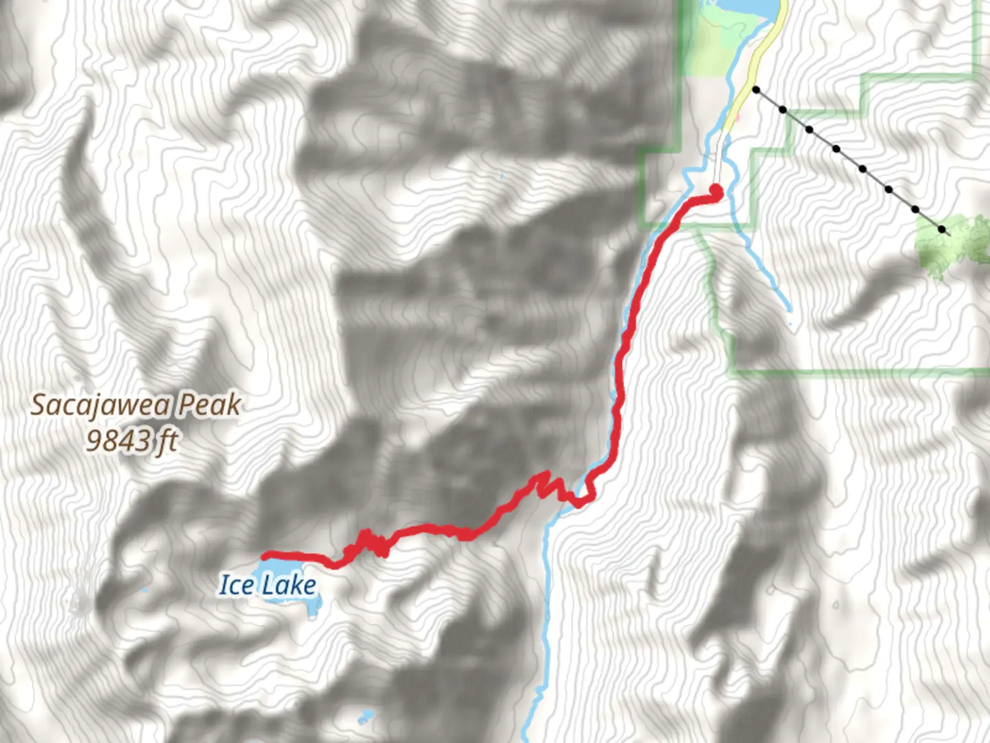 An image depicting the trail Ice Lake via West Fork Wallowa Trail and its surrounding area.