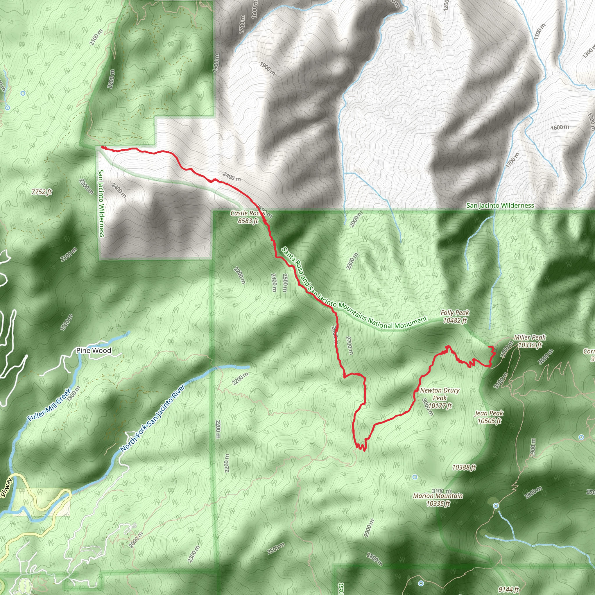 San Jacinto Peak via PCT mobile static map