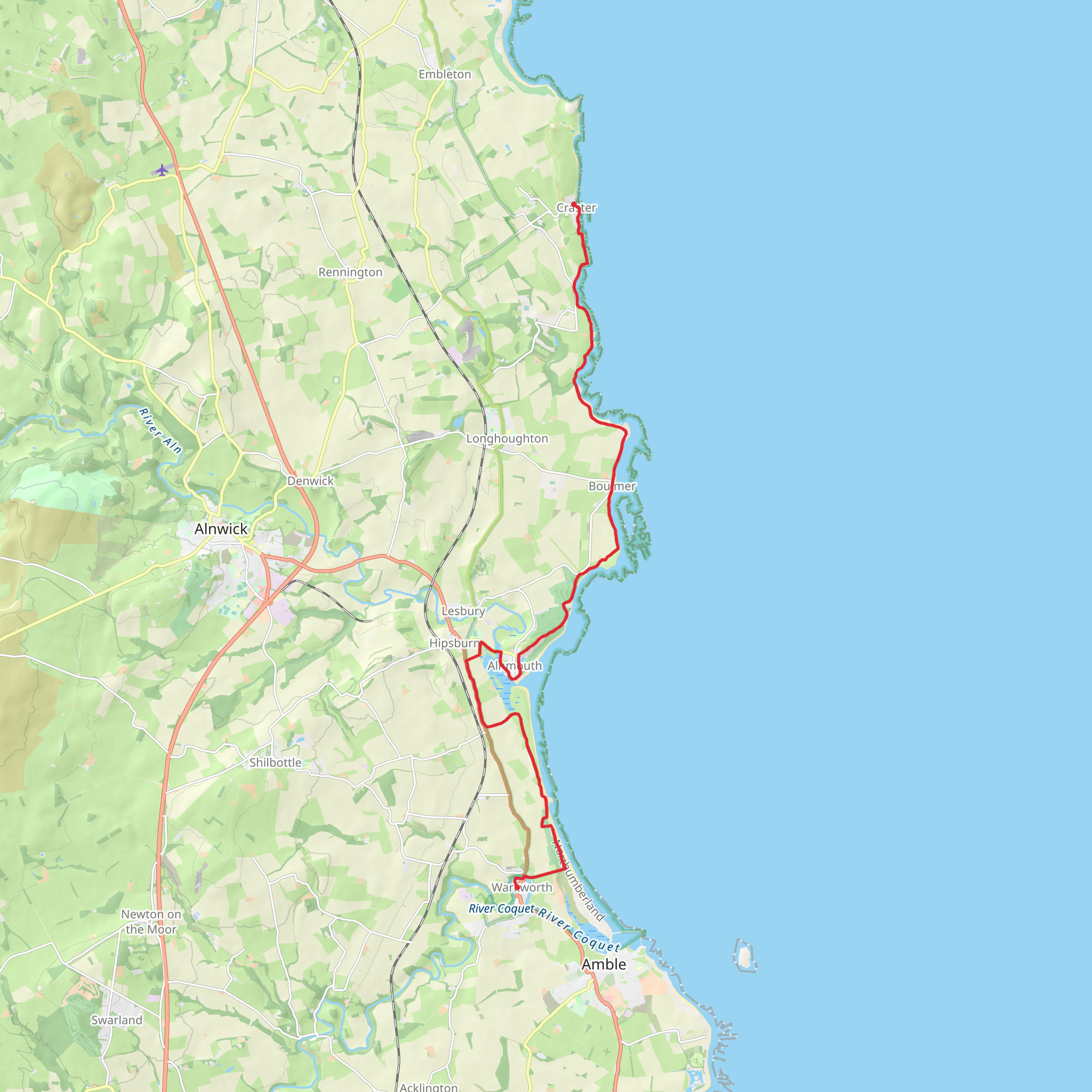 Craster to Warkworth Walk mobile static map