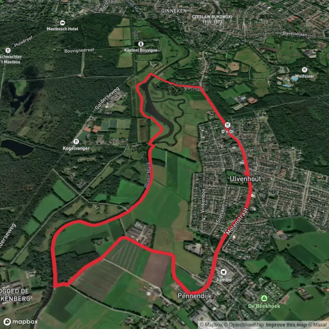 An image depicting the trail Via Tenera and Molenstraat Loop and its surrounding area.