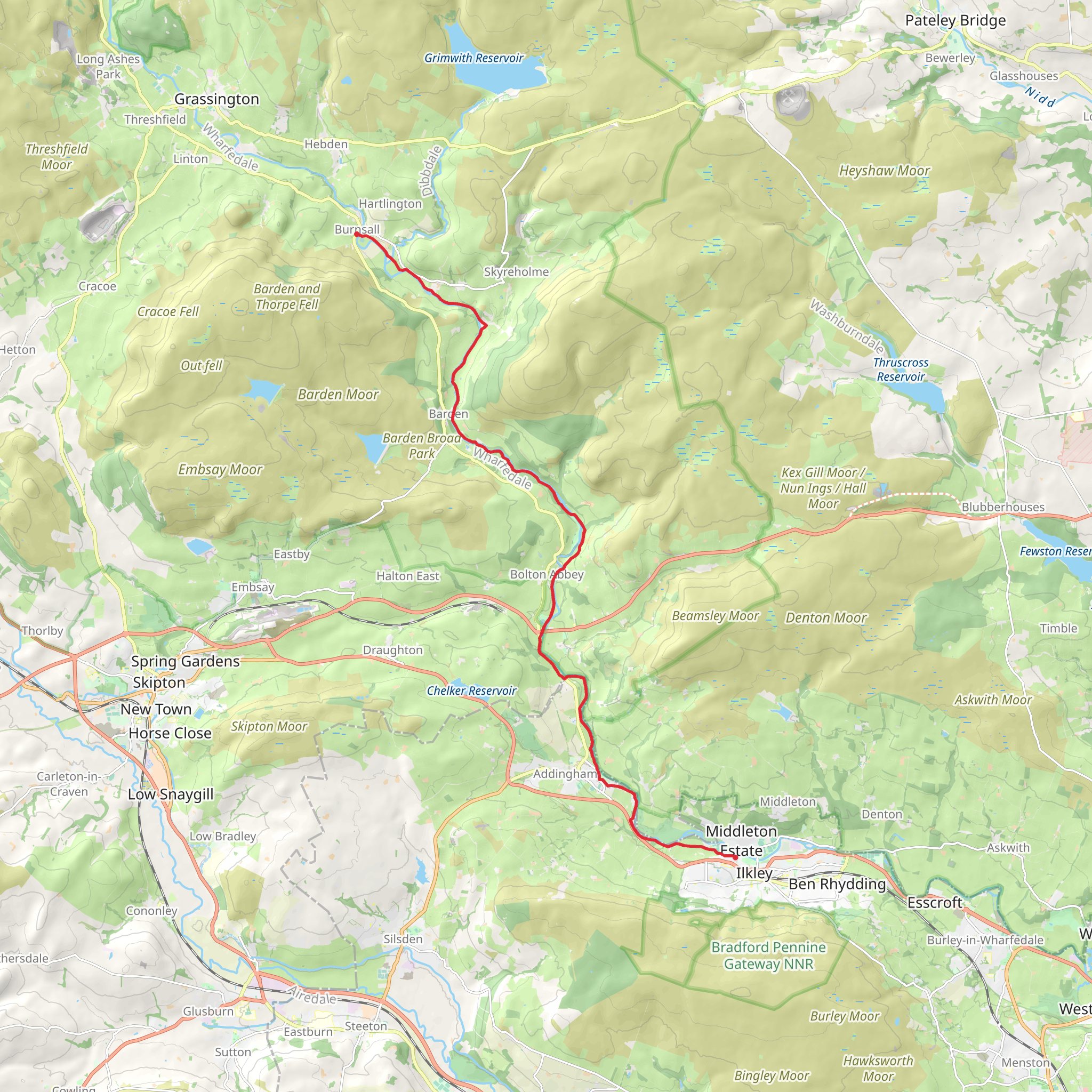 Ilkley to Burnsall via River Wharfe mobile static map