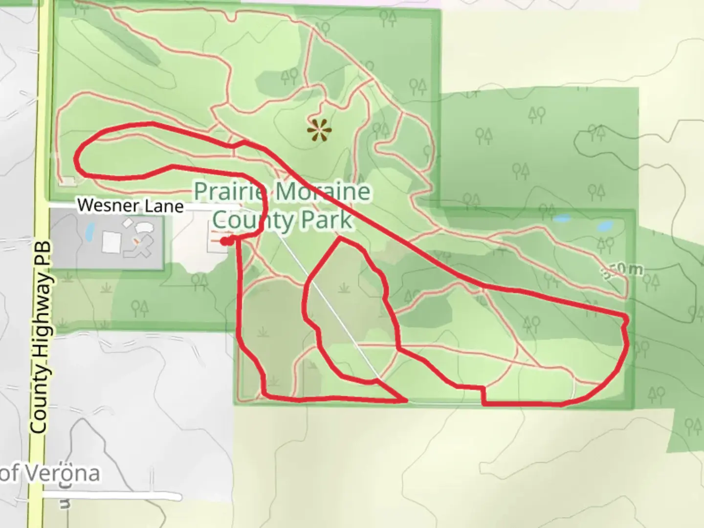 An image depicting the trail Prairie Moraine County Park Loop and its surrounding area.